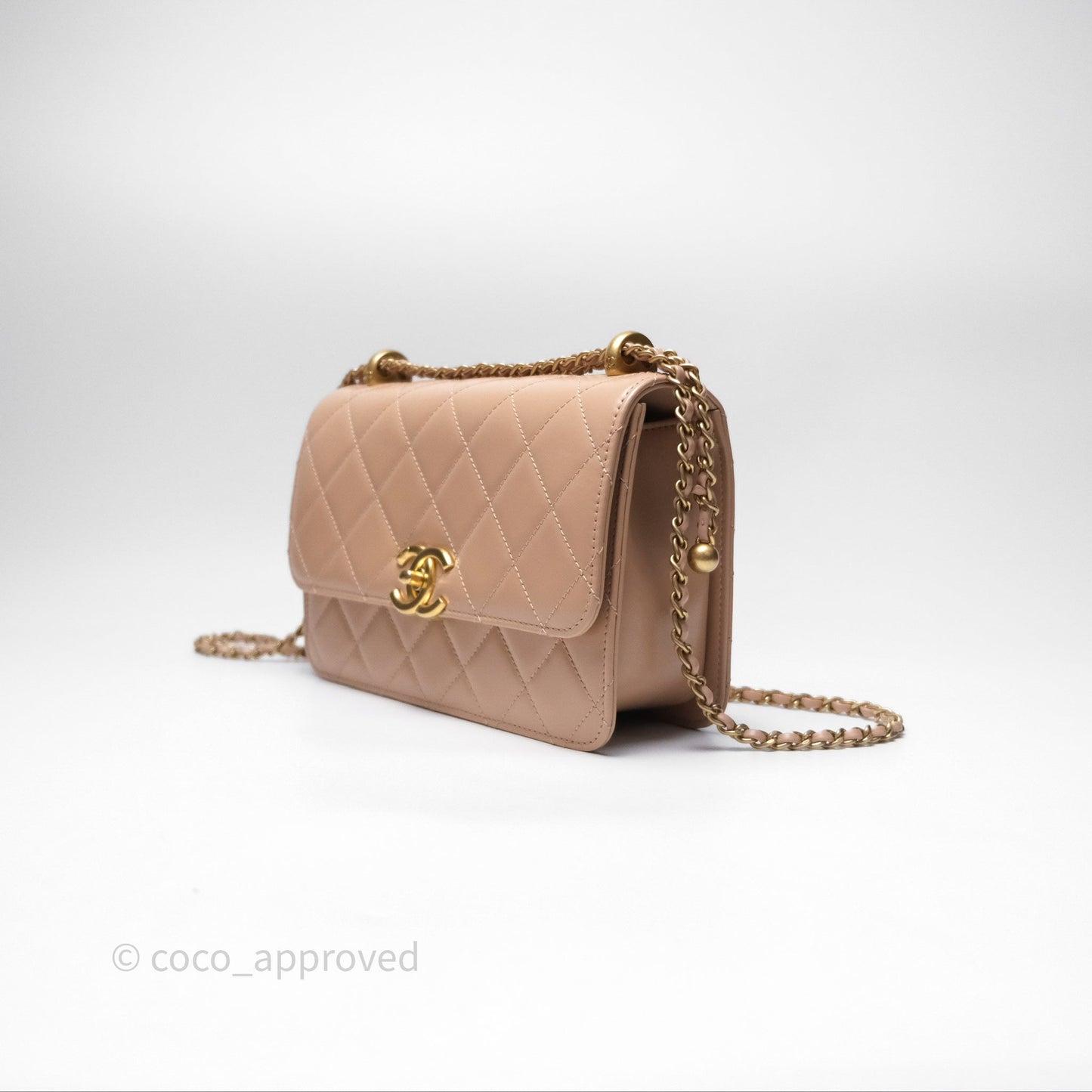 Chanel Quilted Small Perfect Fit Adjustable Beige Calfskin Gold Hardware 21A