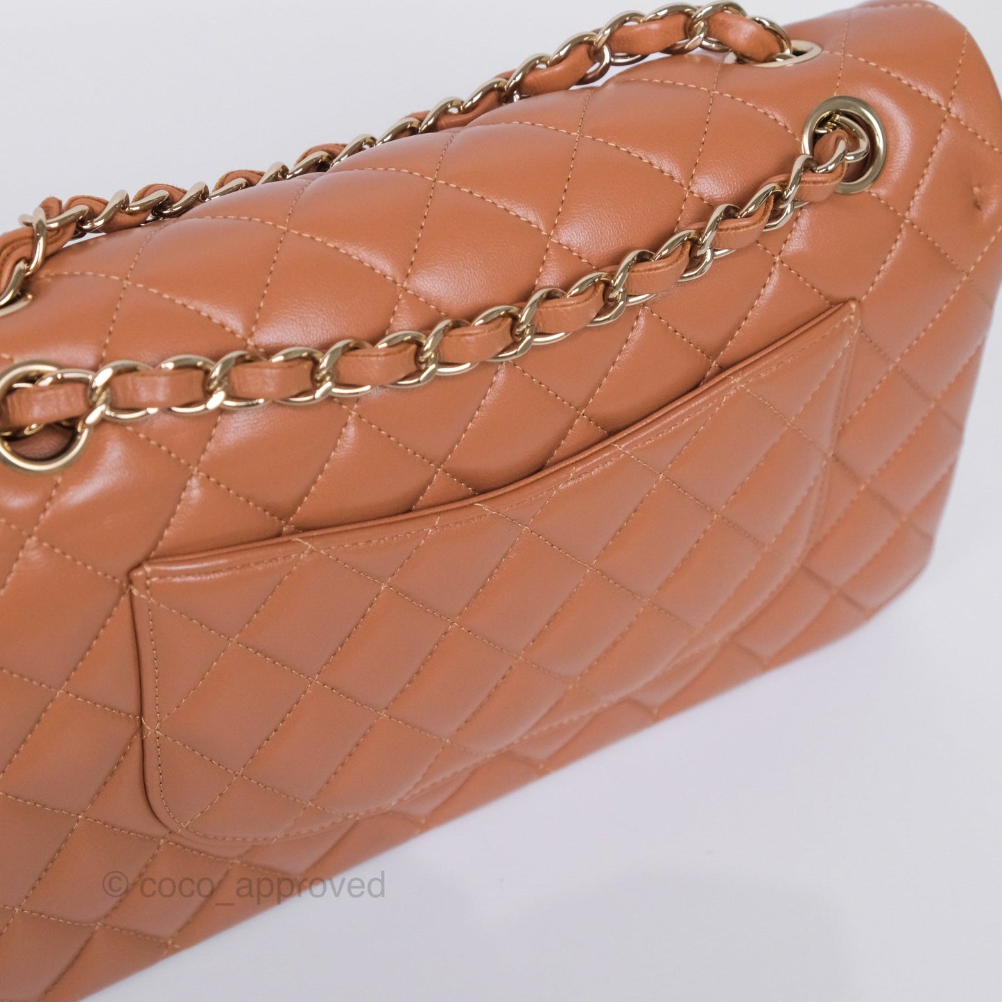 Chanel Medium Classic Quilted Flap Dark Beige Caramel Lambskin Gold Hardware