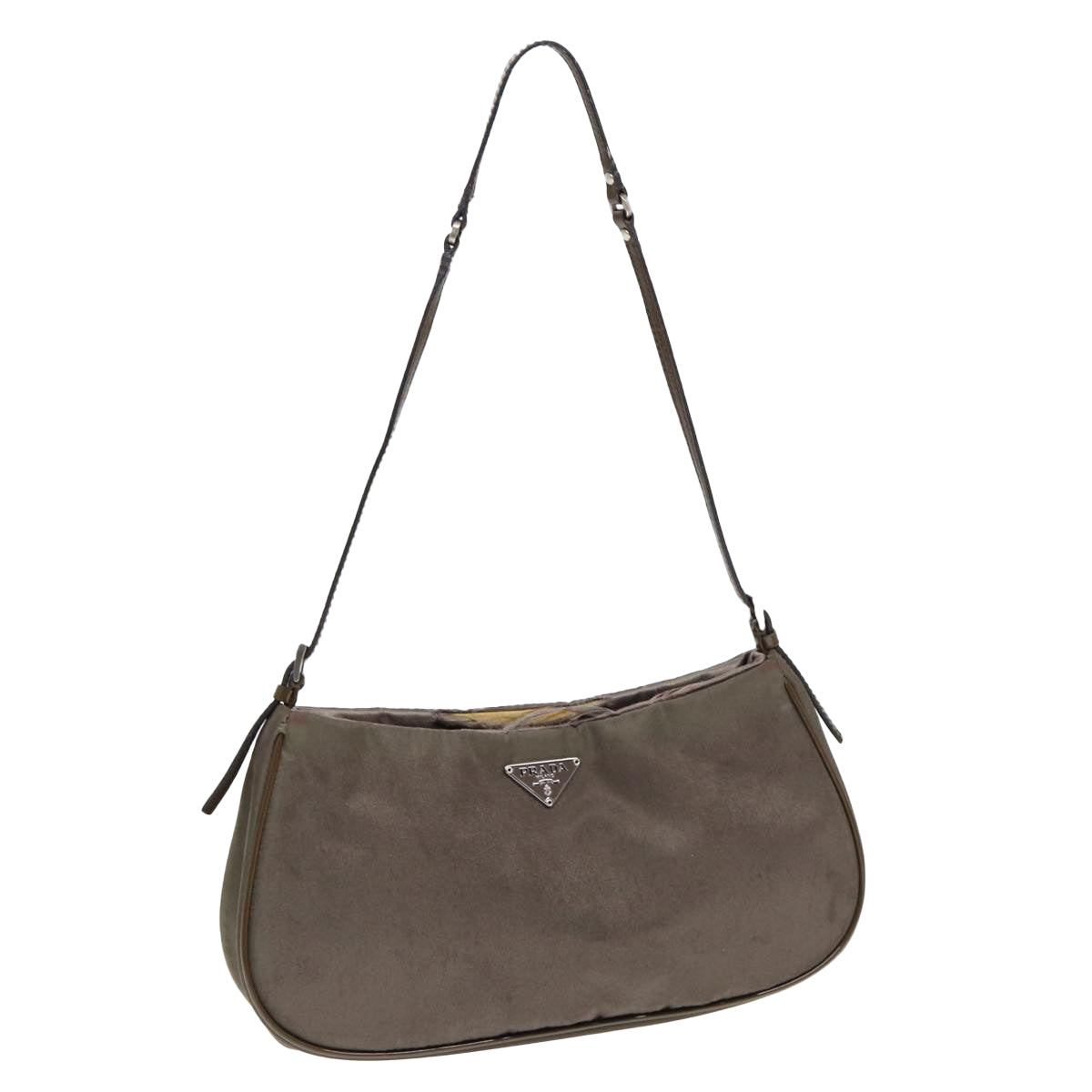 Luxury Prada Accessory Pouch Nylon Khaki Silver  85342