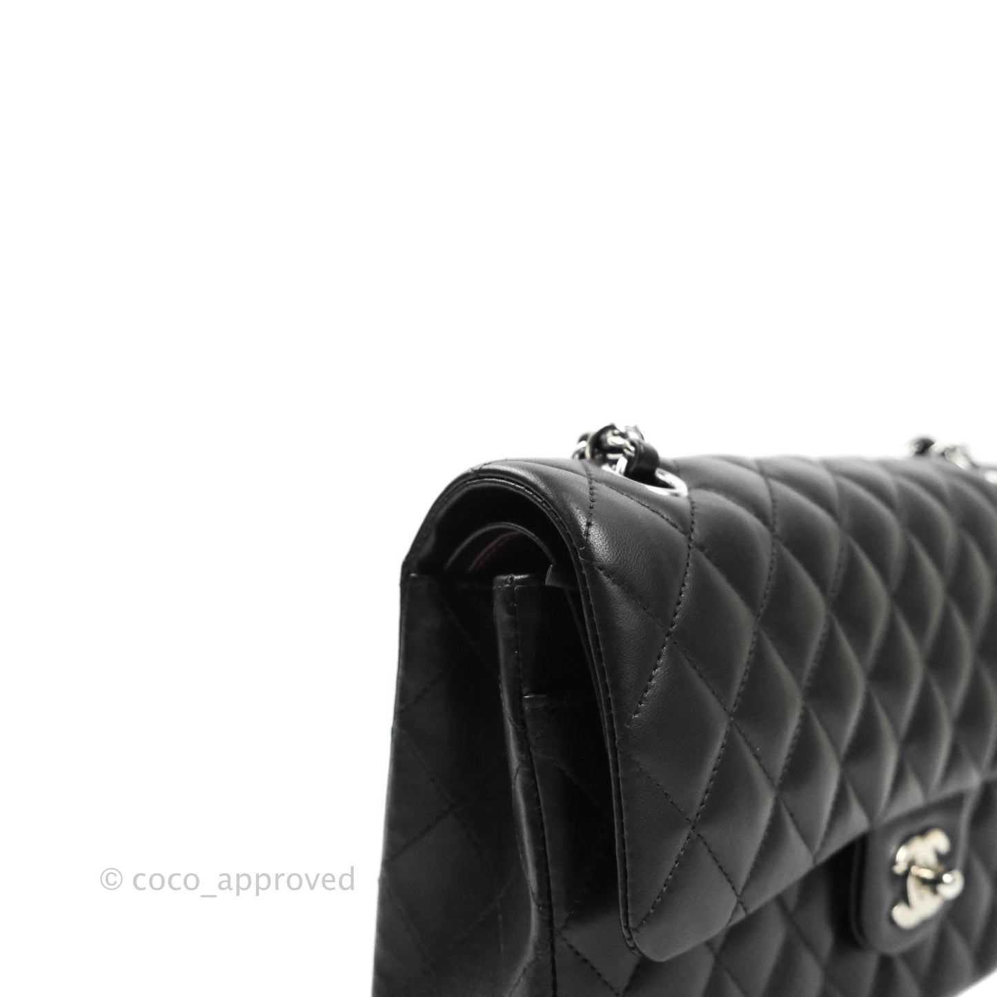 Chanel Classic M/L Medium Double Flap Black Lambskin Silver Hardware