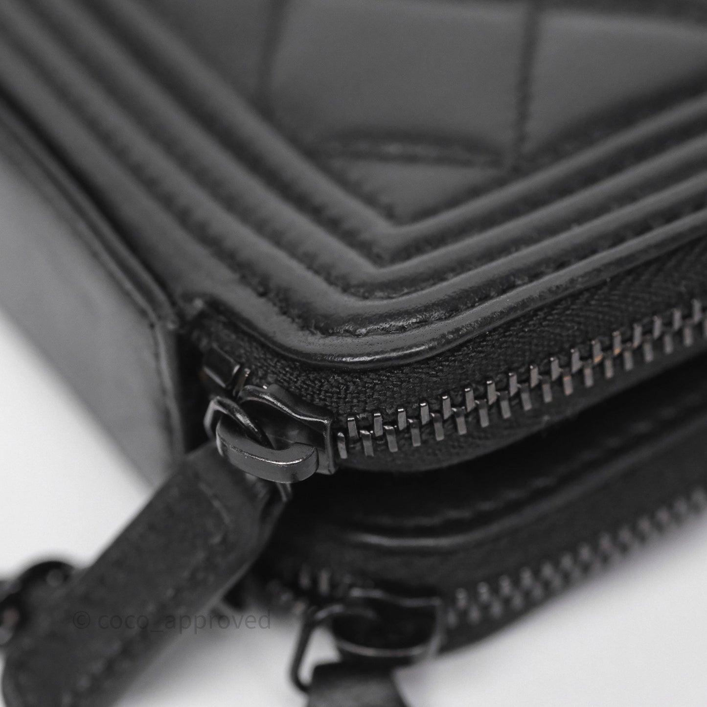 Chanel Boy Double Zip Clutch On Chain So Black Lambskin