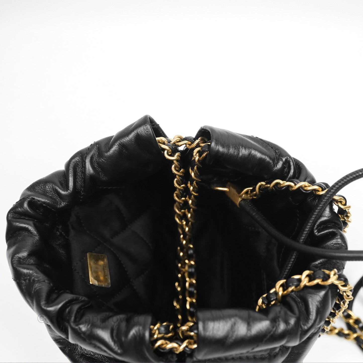 Chanel 22 Mini Bag Black Crumpled Calfskin Aged Gold Hardware