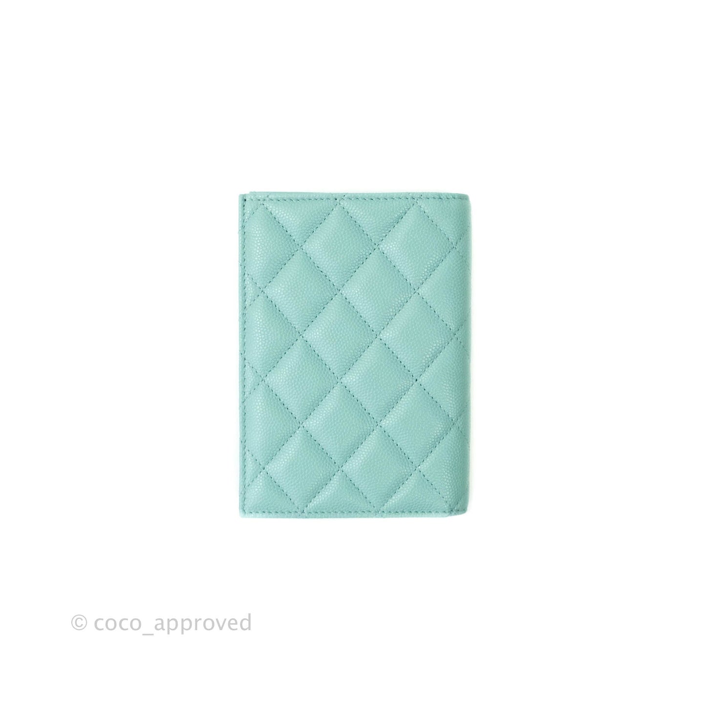 Chanel Quilted Caviar Mint Passport Holder Gold Hardware