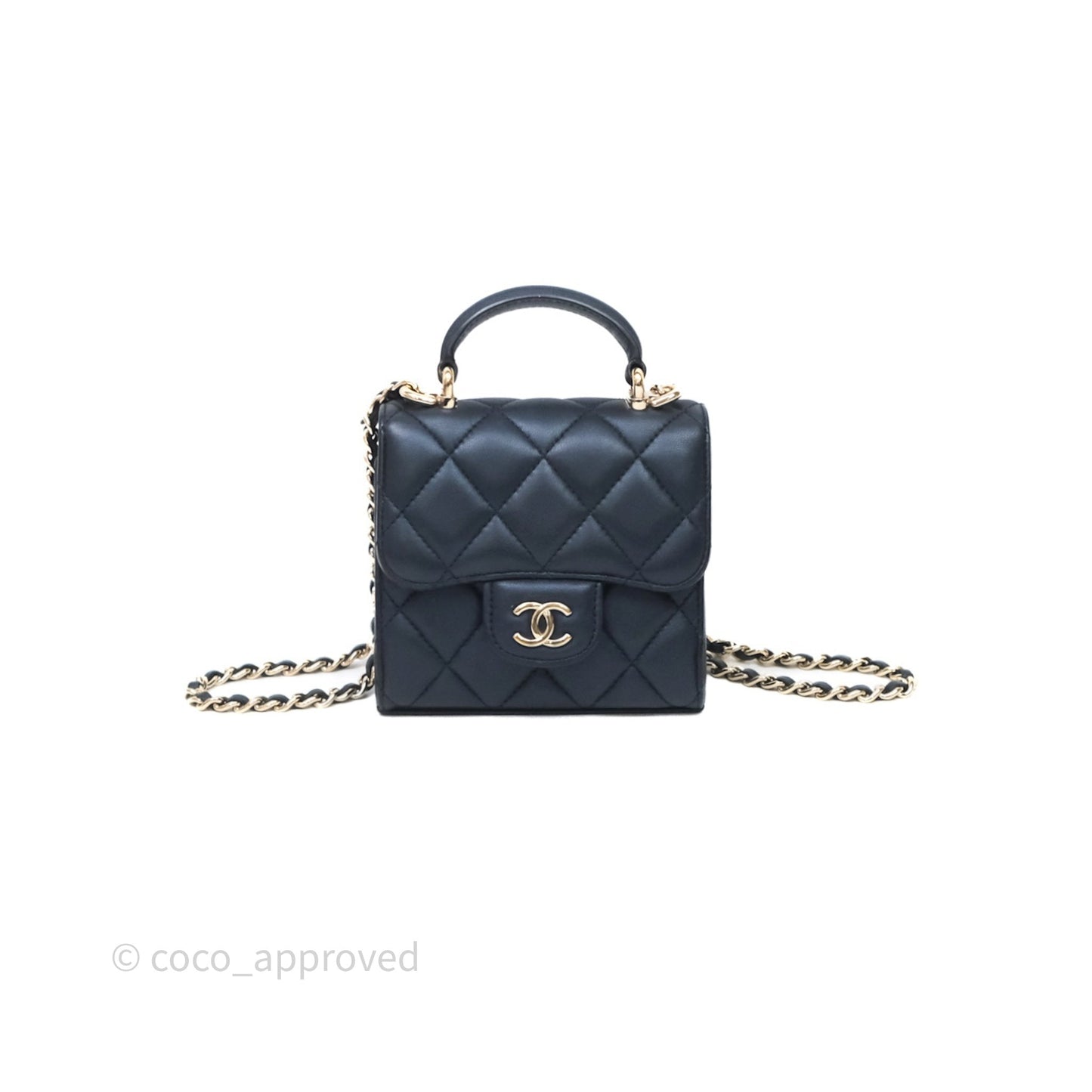 Chanel Mini Handle Clutch With Chain Iridescent Dark Navy Lambskin Gold Hardware
