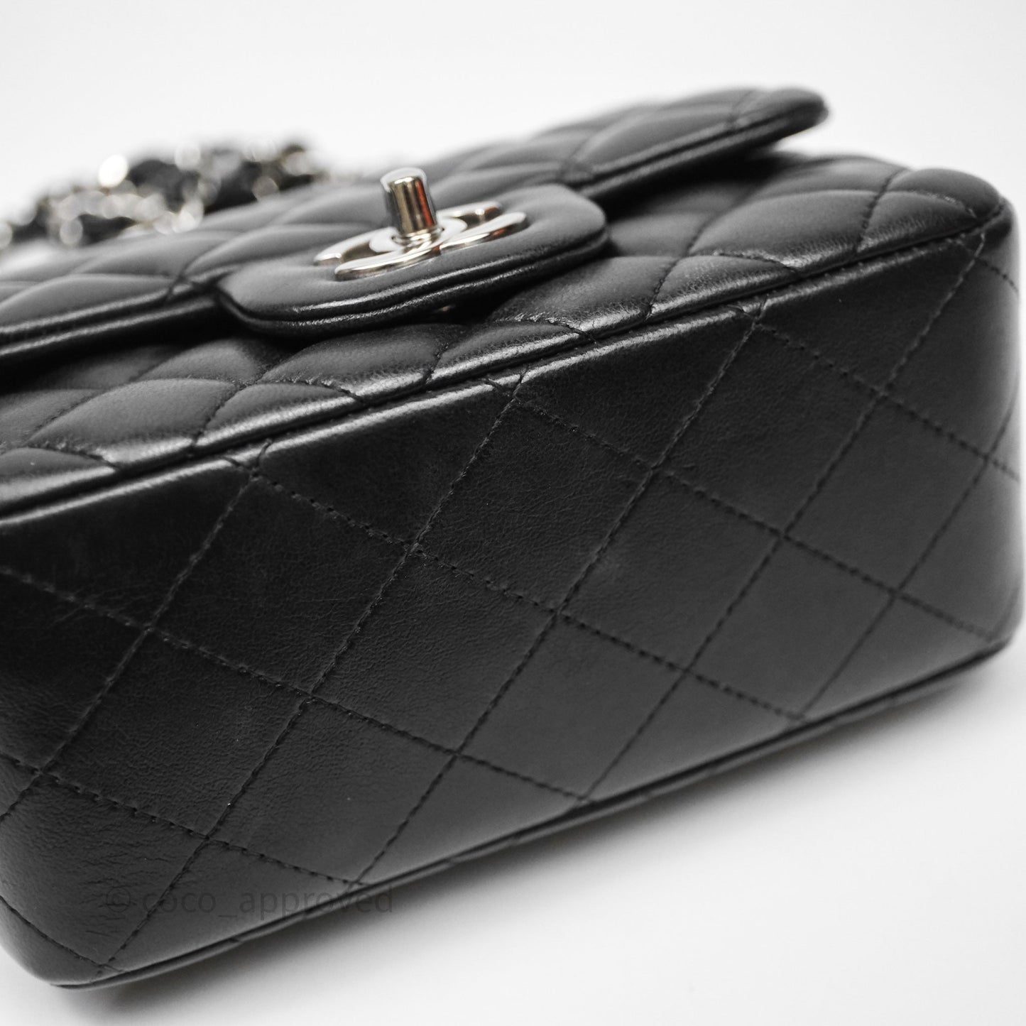 Chanel Mini Square Quilted Black Lambskin Silver Hardware