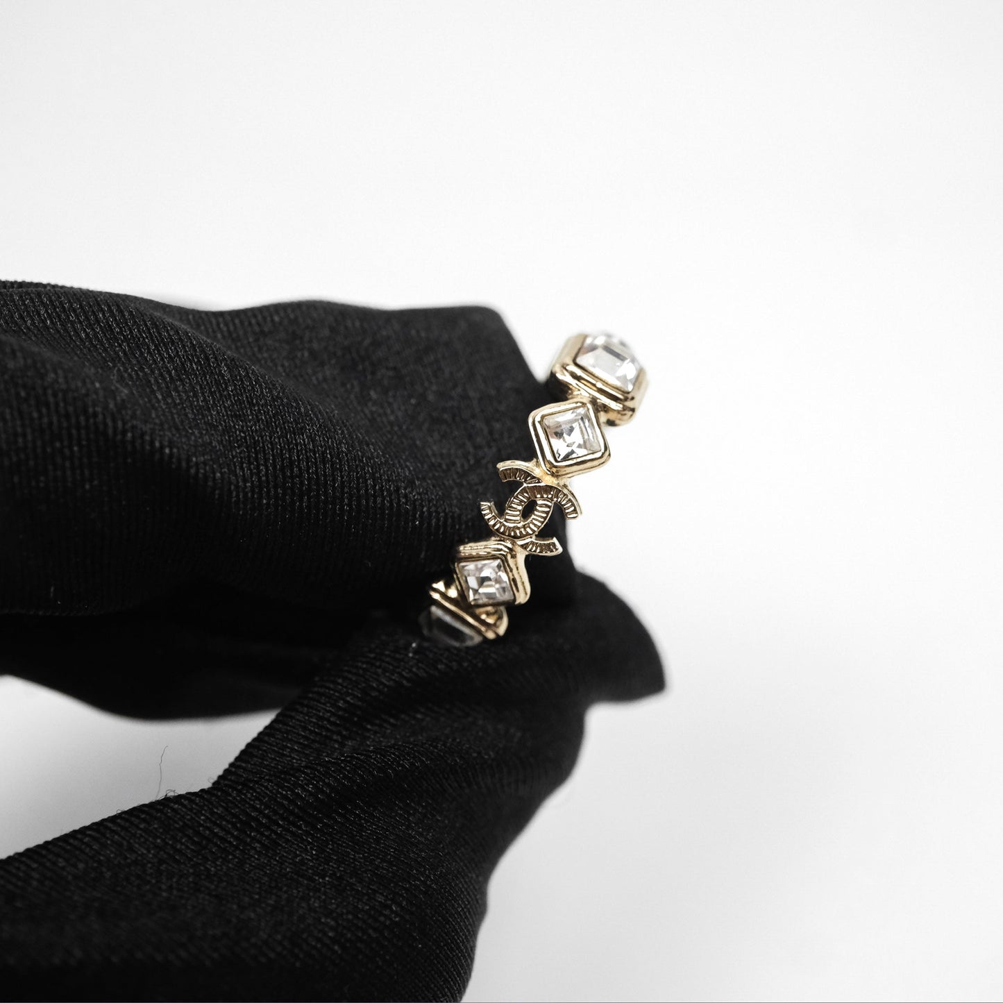Chanel Crystal Hoop Earrings Gold Tone 20B