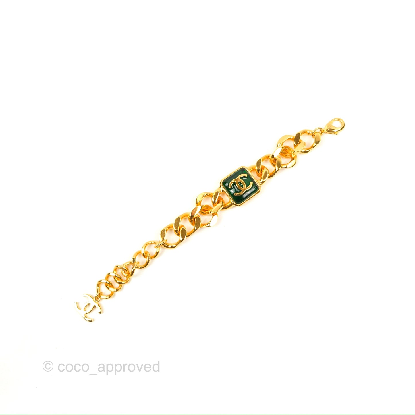 Chanel Chain CC Green Resin Bracelet Gold Tone 20K