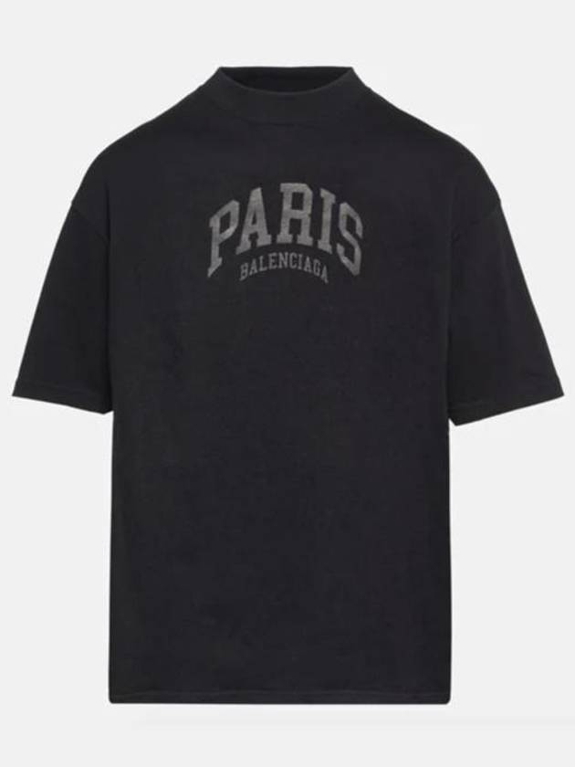 Luxury Balenciaga Cities Paris Logo Medium Short Sleeve T-Shirt Black