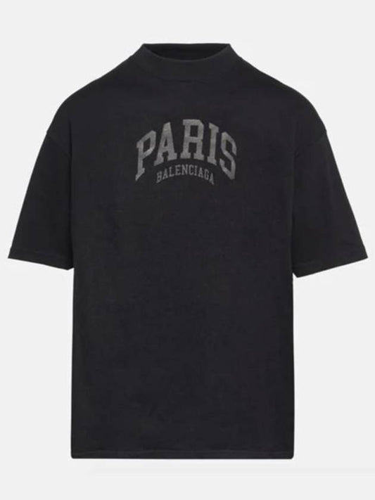 Luxury Balenciaga Cities Paris Logo Medium Short Sleeve T-Shirt Black