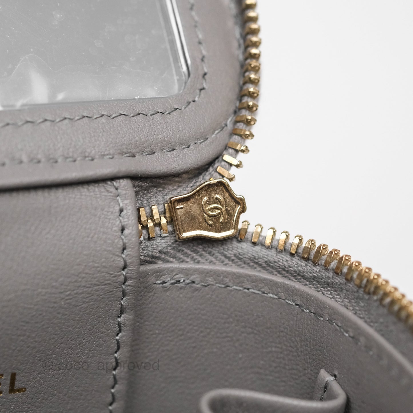 Chanel Mini Metal Top Handle Vanity With Chain Grey Lambskin Aged Gold Hardware