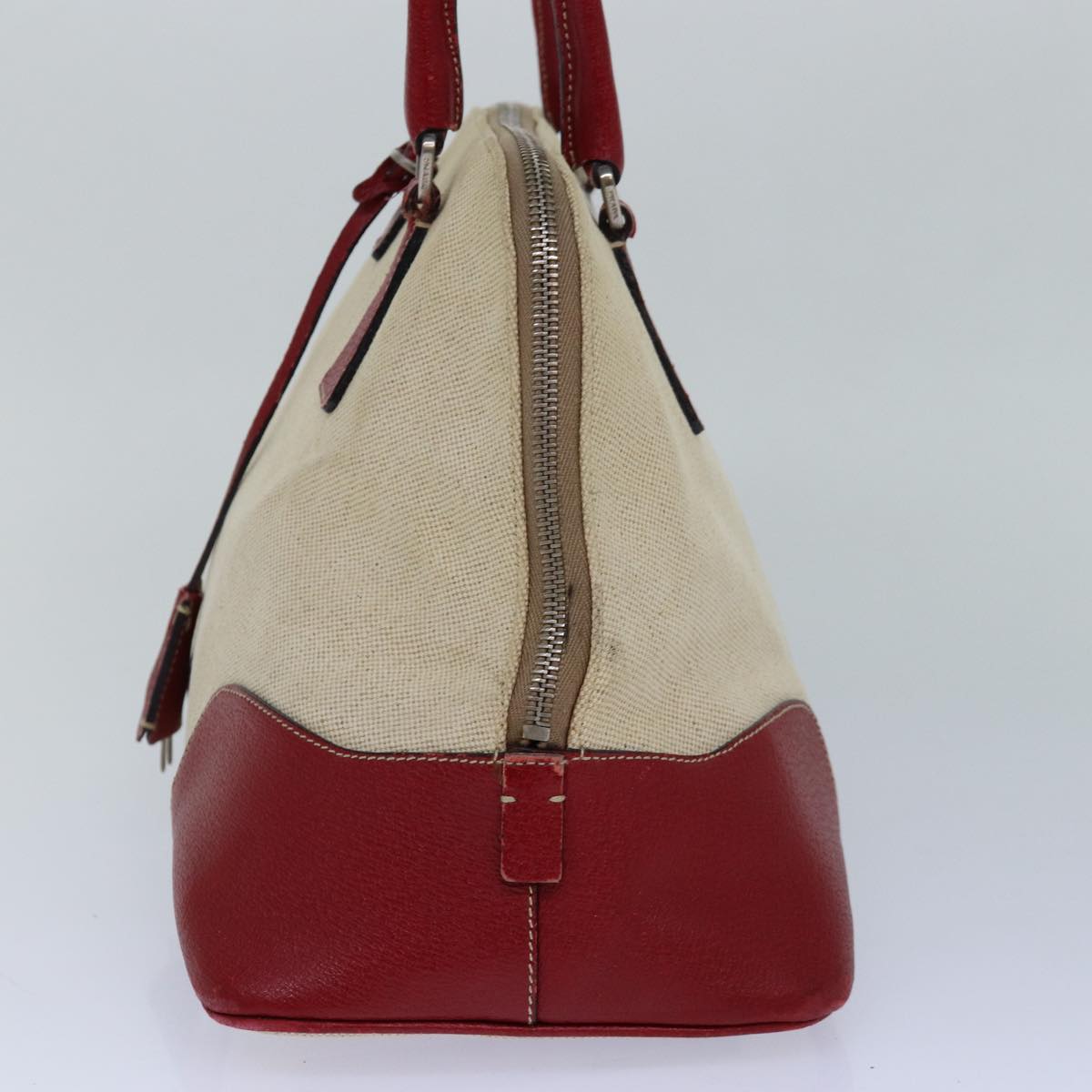Luxury Prada Hand Bag Canvas Leather Red Beige Silver  85435