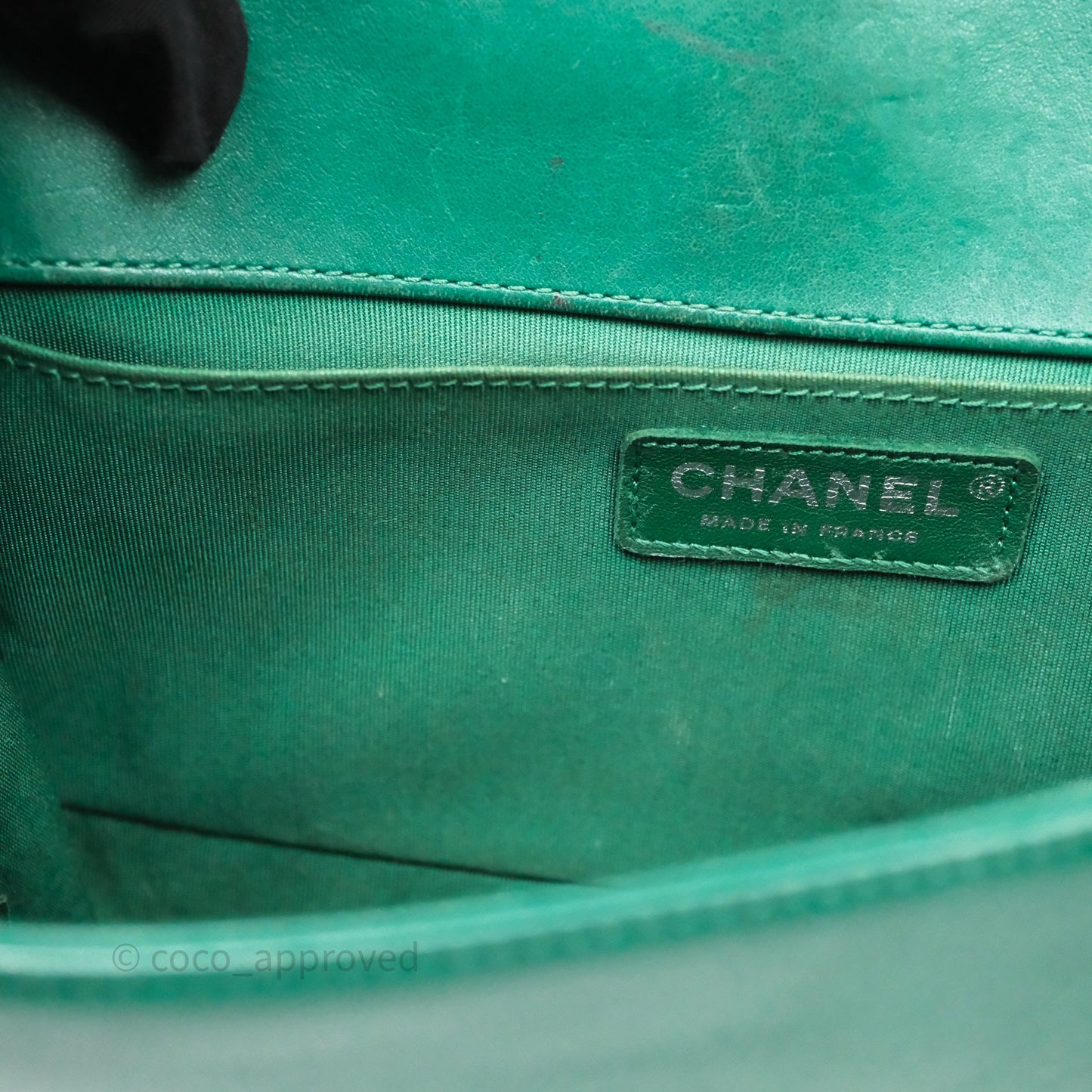 Chanel Medium Boy Quilted Green Lambskin Ruthenium Hardware