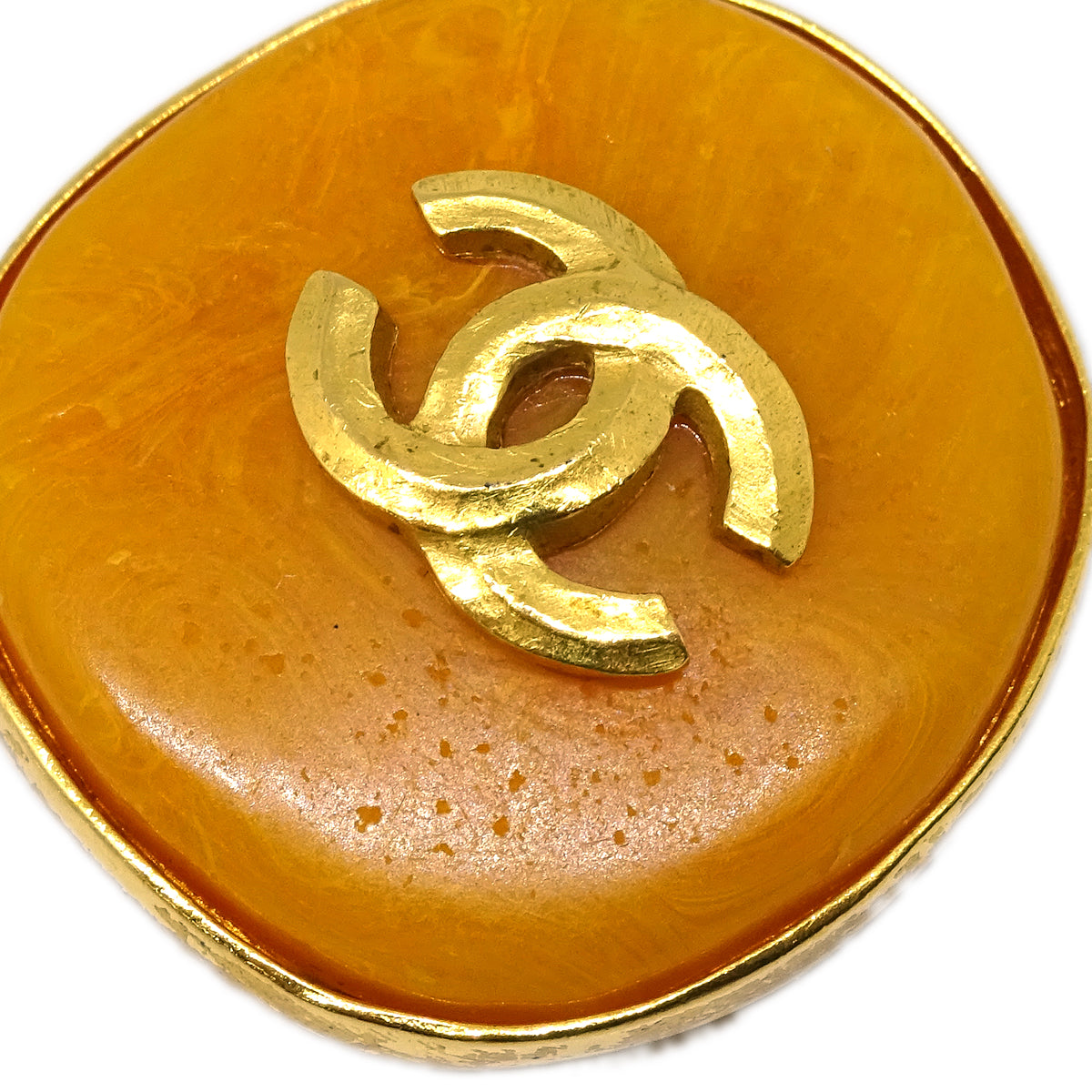 Chanel Stone Button Earrings Clip-On Orange 96P