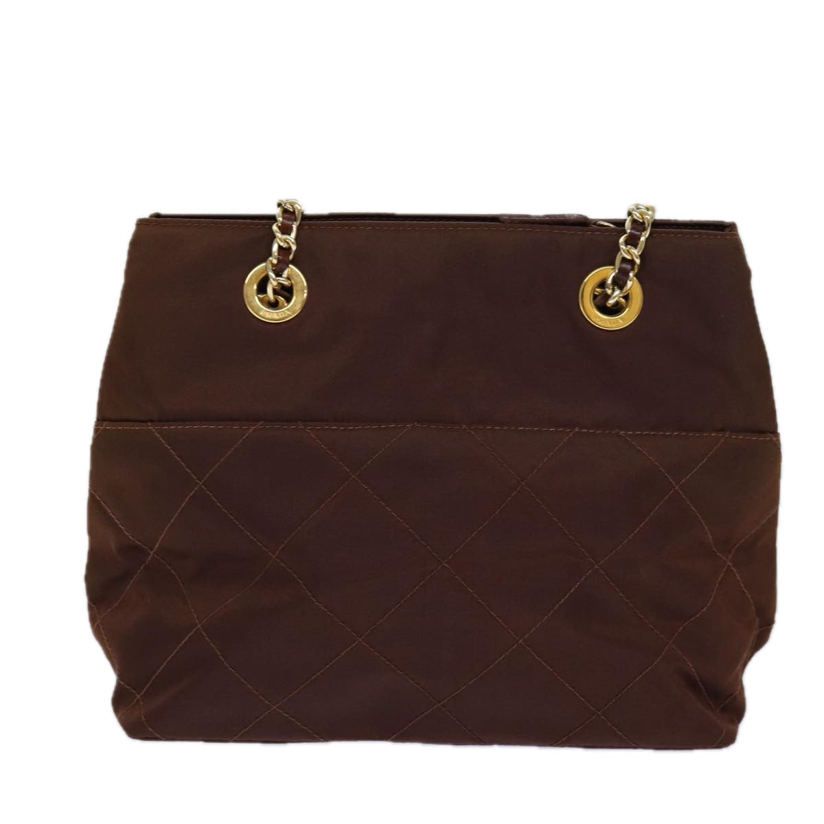 Luxury Prada Chain Shoulder Bag Nylon Brown Gold  85466