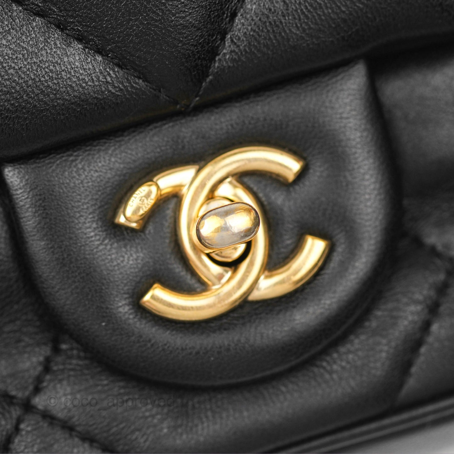 Chanel Small Coco Lady Quilted Flap Bag With Top Handle Black Calfskin Gold Hardware