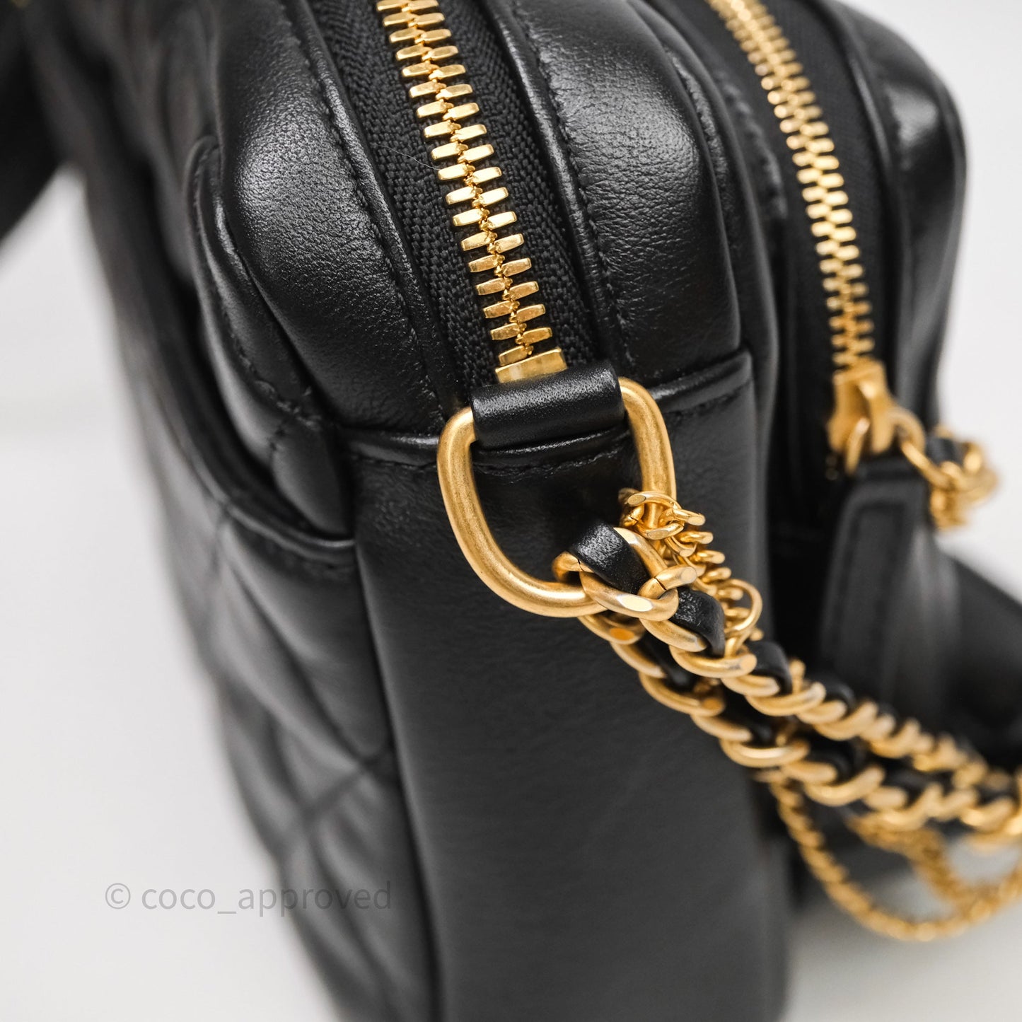 Chanel Small Camera Case Quilted Black Calfskin Aged Gold Hardware 22C