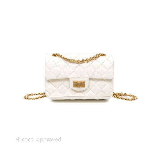 Chanel Mini Reissue 224 White Calfskin Aged Gold Hardware