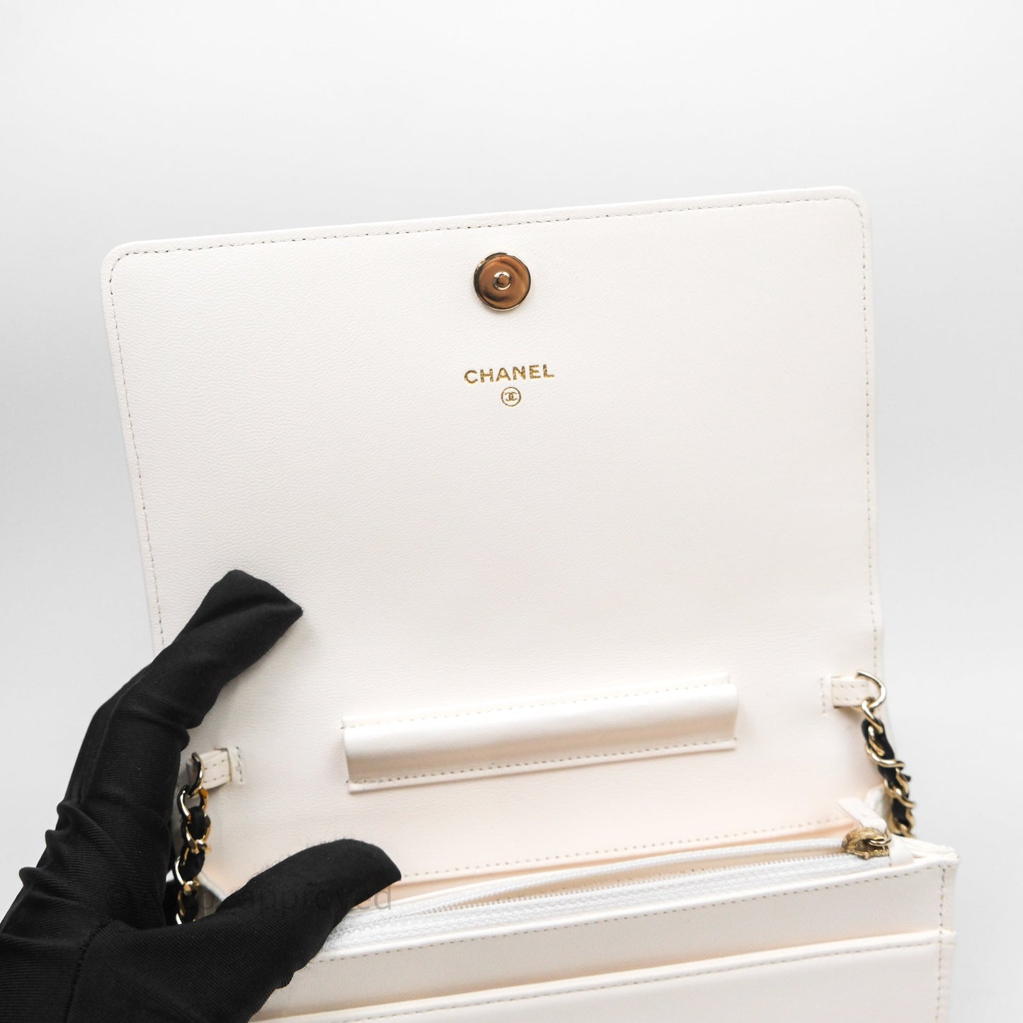 Chanel Quilted Book Wallet on Chain WOC Black Lambskin Gold Hardware