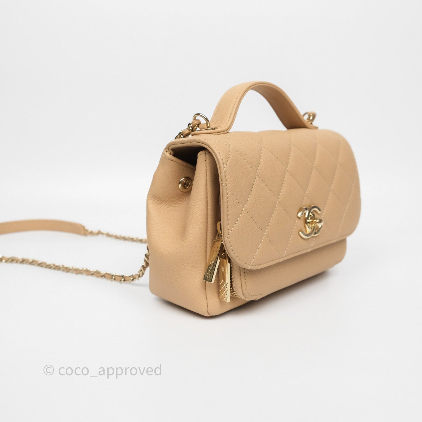 Chanel Small Business Affinity Flap Quilted Beige Caviar Gold Hardware
