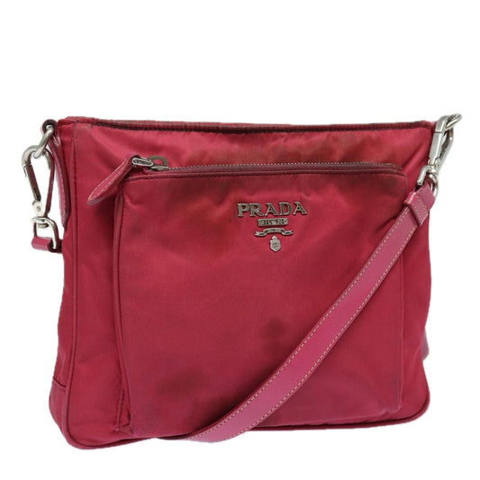 Luxury Prada Shoulder Bag Nylon Pink Silver  85537