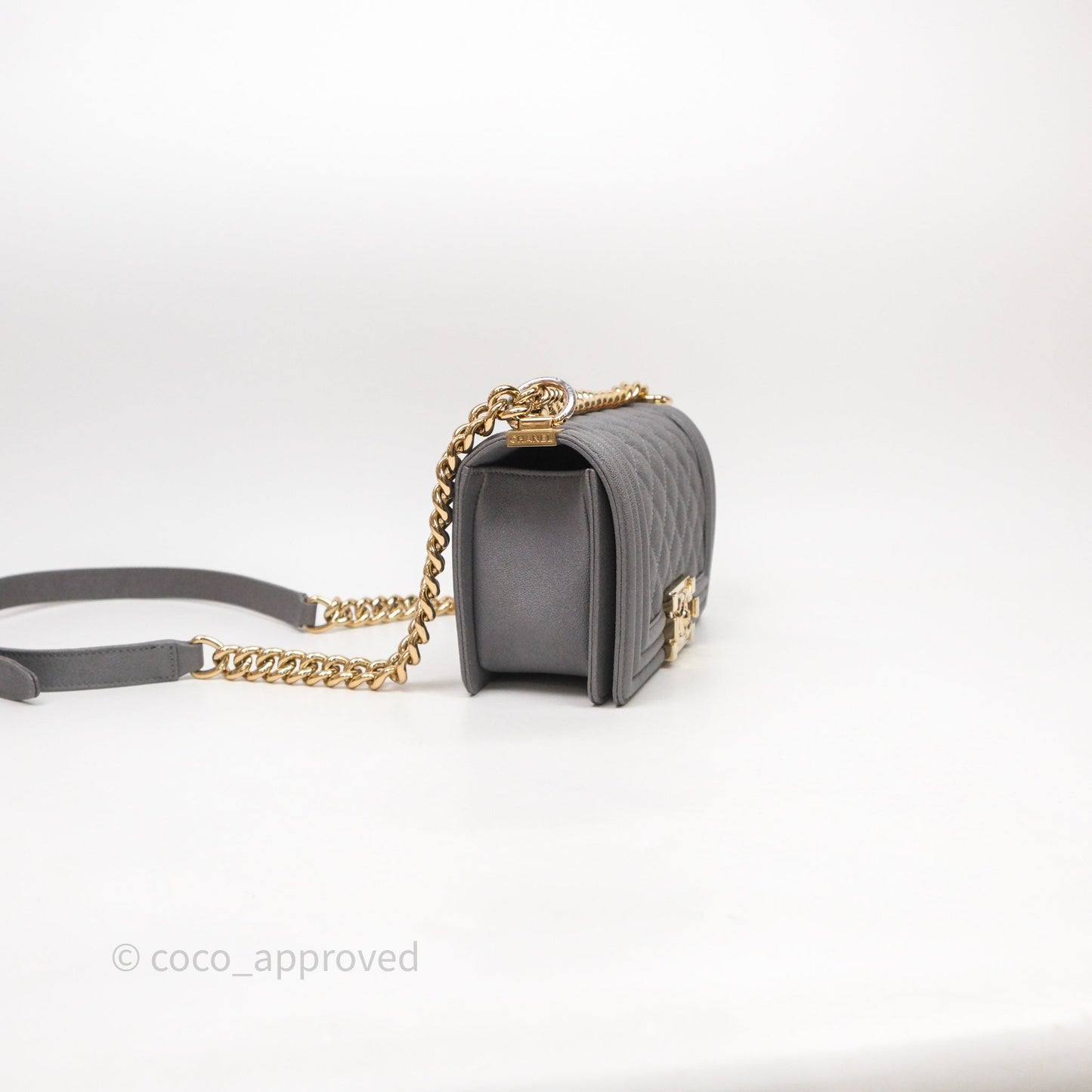 Chanel Small Boy Dark Grey Caviar Gold Hardware