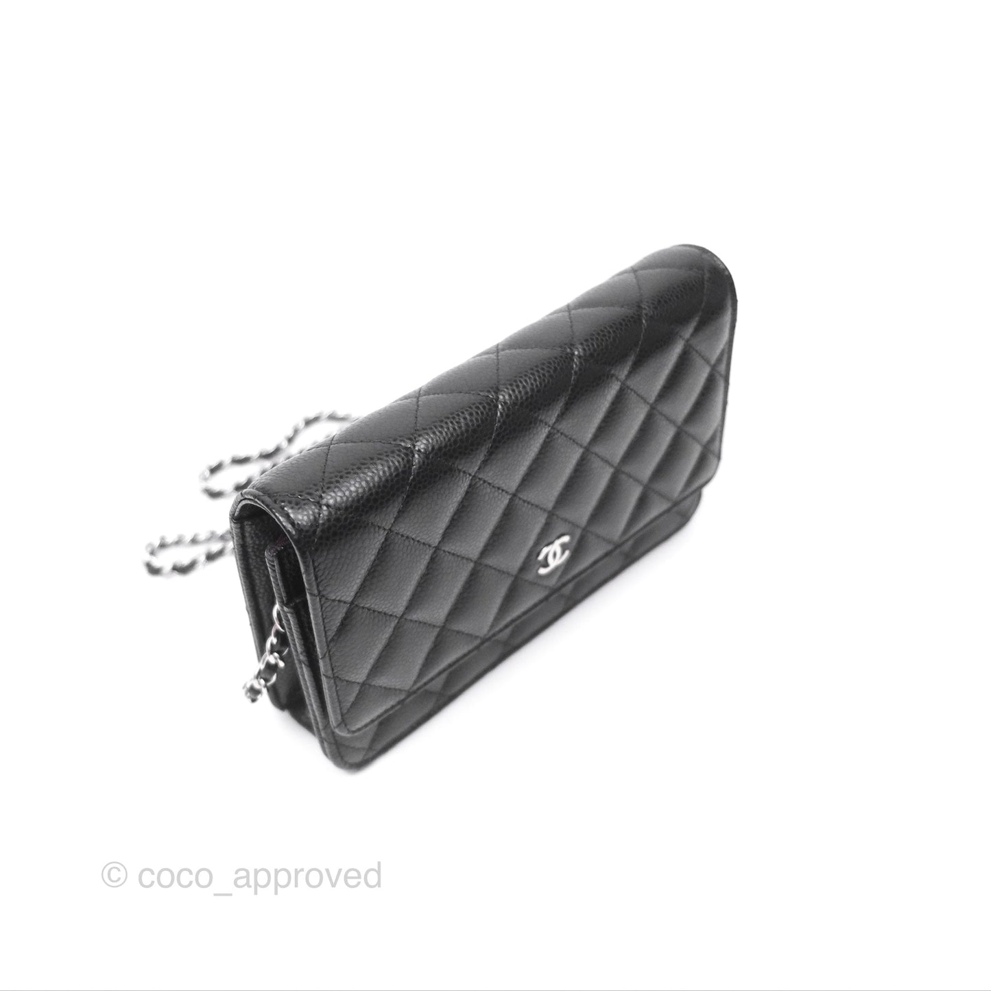 Chanel Classic Wallet On Chain WOC Quilted Black Caviar Silver Hardware