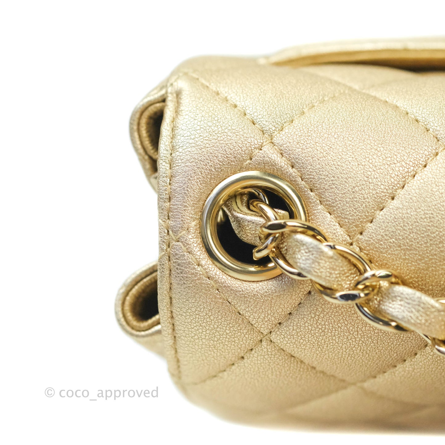 Chanel Classic Quilted Mini Square Flap Iridescent Gold Gold Hardware 21P