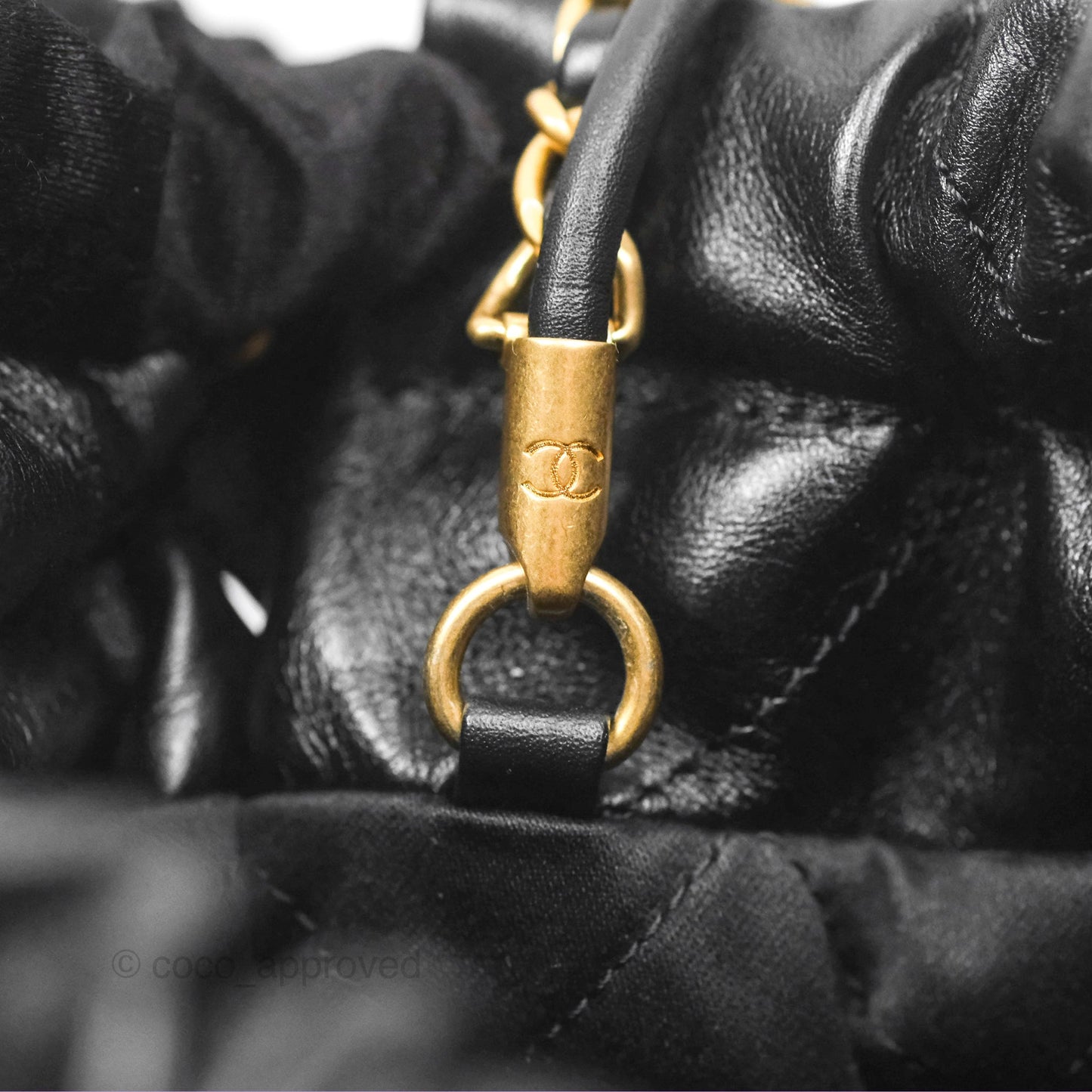 Chanel 22 Mini Bag with Pearl Chain Black Shiny Crumpled Calfskin