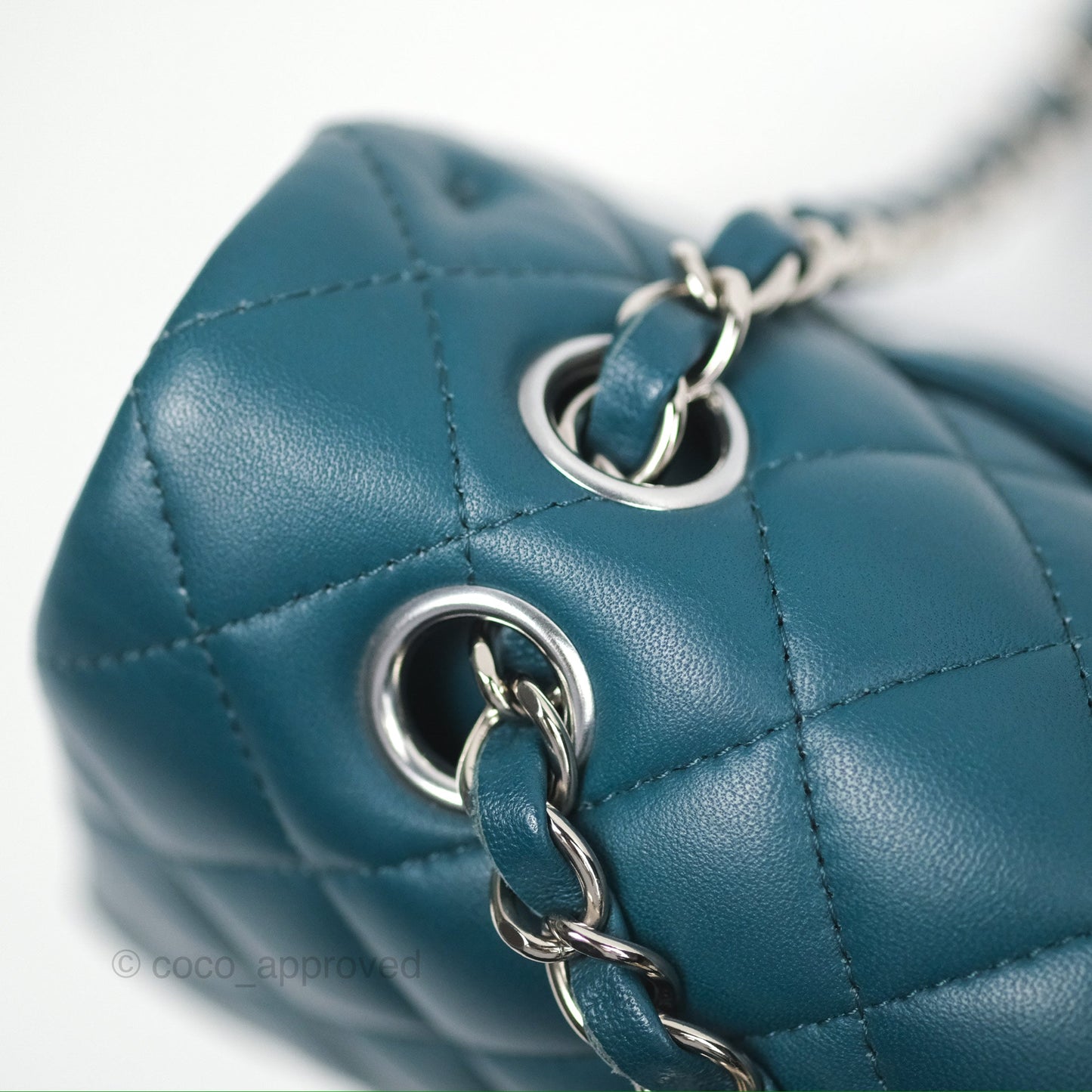 Chanel Classic M/L Medium Flap Quilted Teal Lambskin Silver Hardware