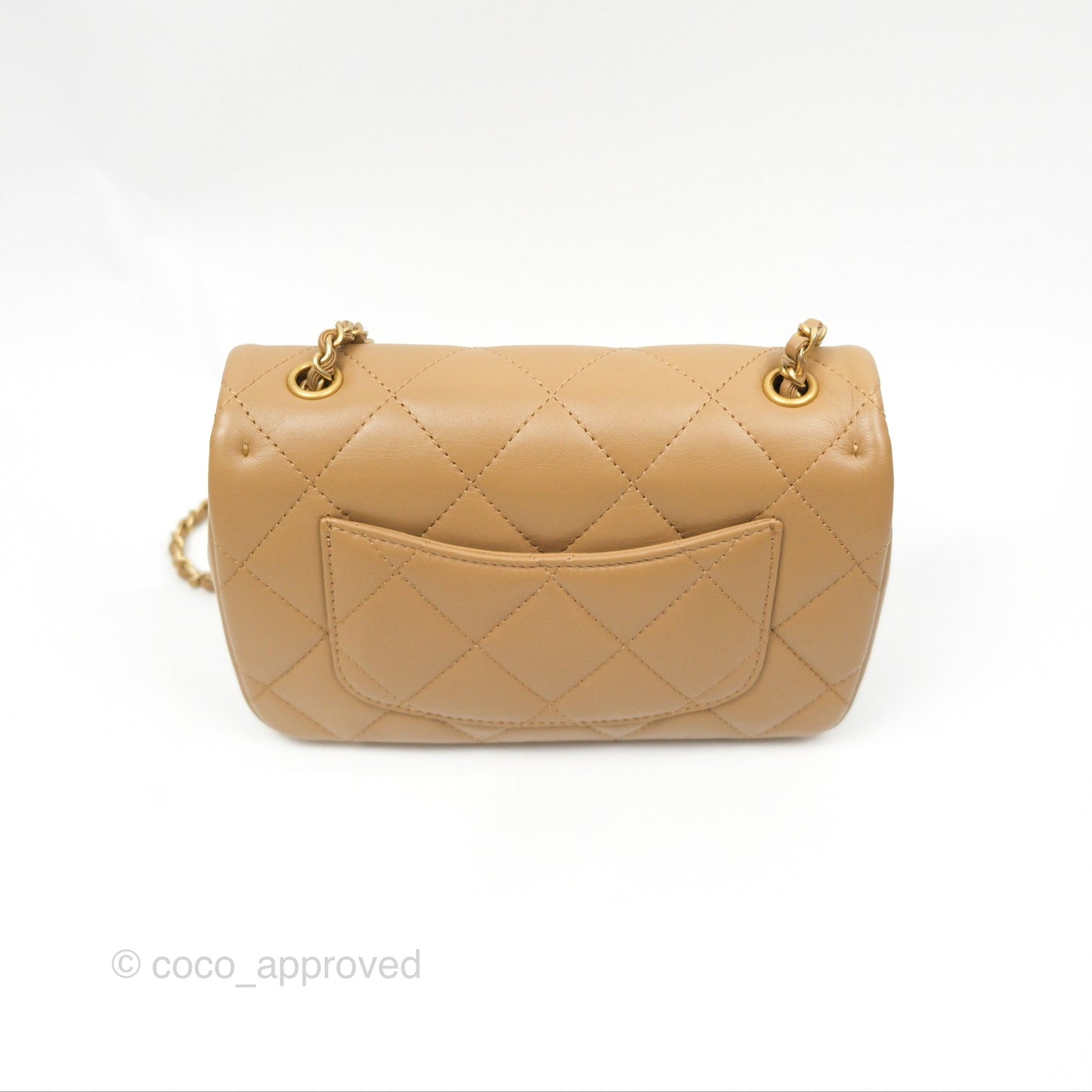 Chanel Mini Flap Bag With Heart CC Charm Dark Beige Lambskin Aged Gold Hardware