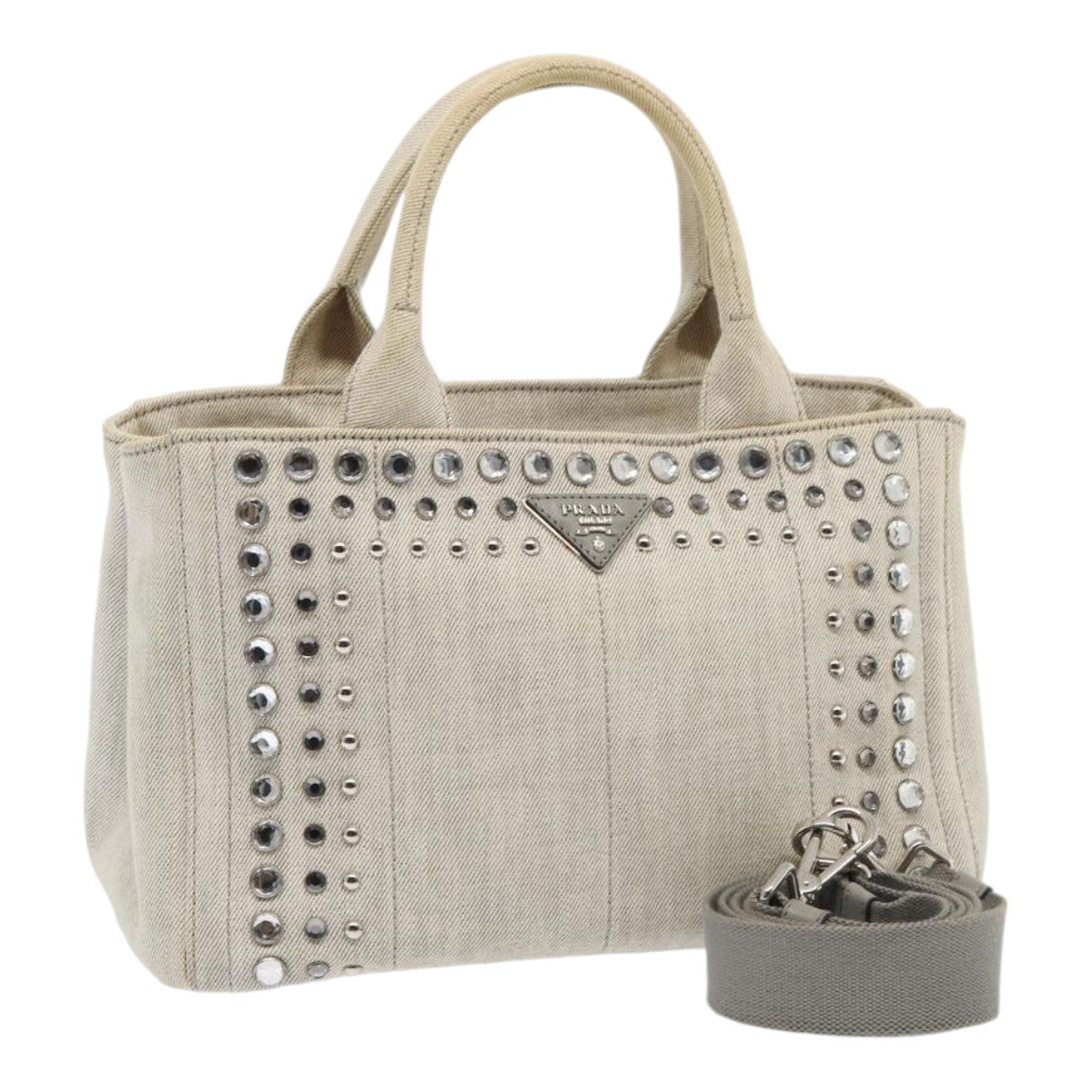 Luxury Prada Bijoux Canapa PM Hand Bag Canvas 2way Gray Silver  85622