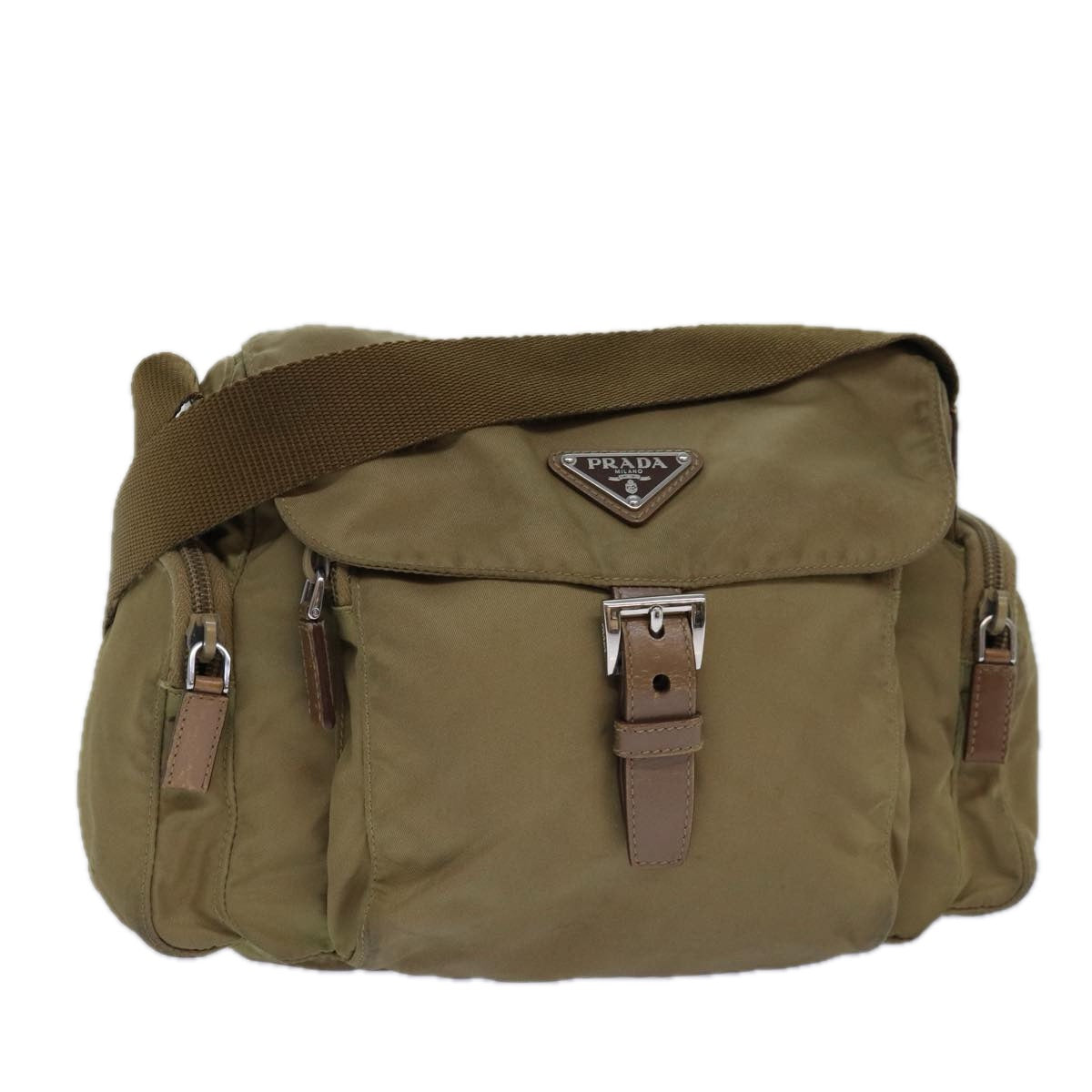 Luxury Prada Shoulder Bag Nylon Beige Silver  85627