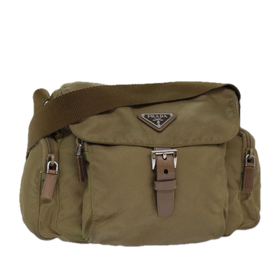 Luxury Prada Shoulder Bag Nylon Beige Silver  85627