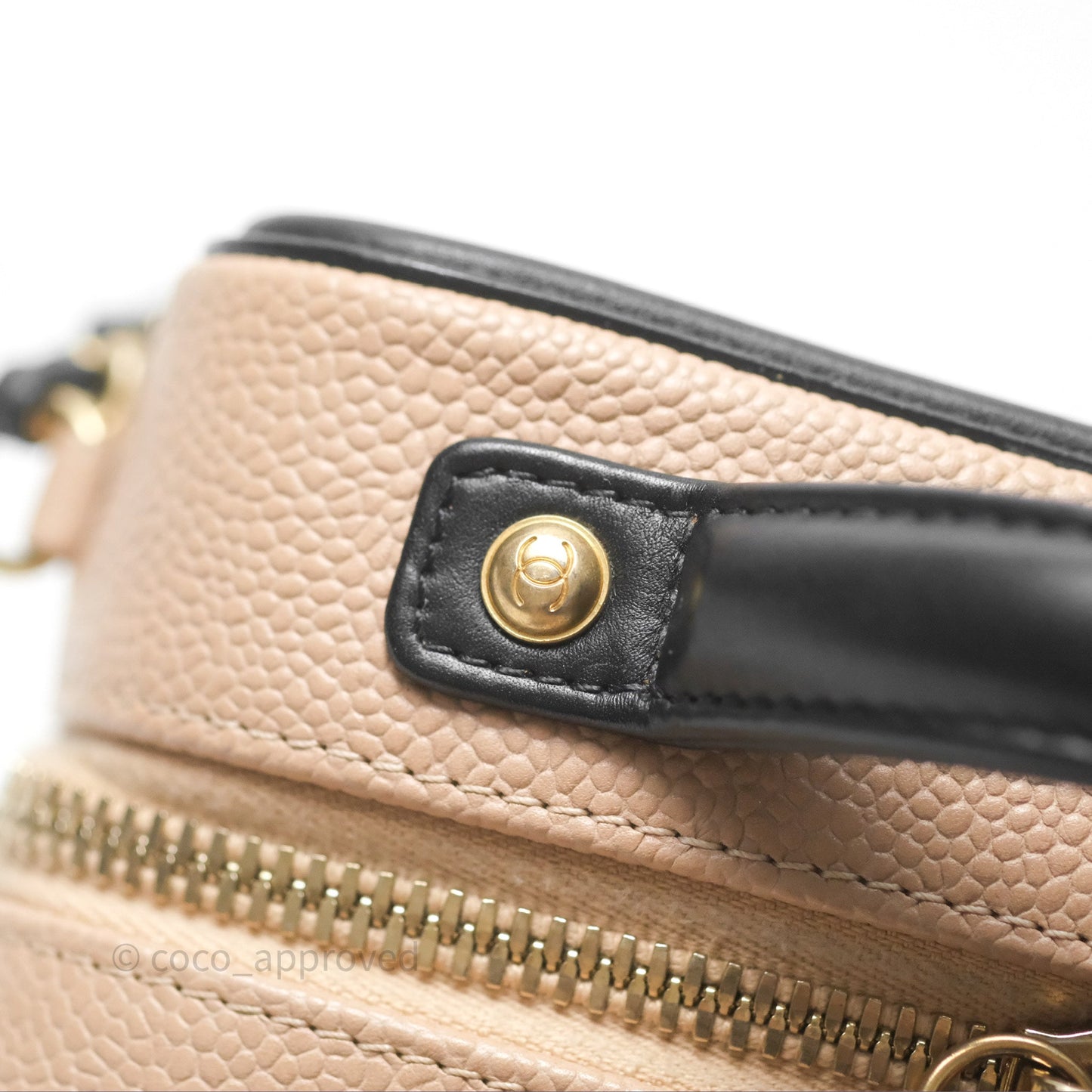 Chanel Quilted Small CC Filigree Vanity Case Beige Black Caviar Gold Hardware