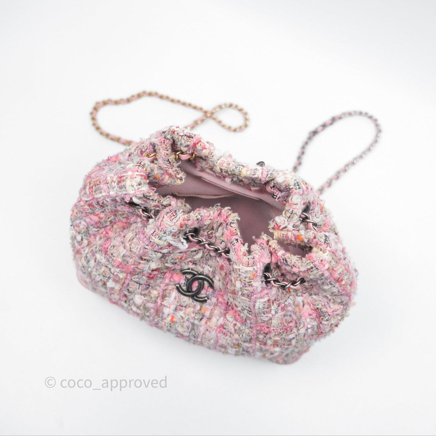 Chanel Gabrielle Small Backpack Pink Tweed Aged Calfskin
