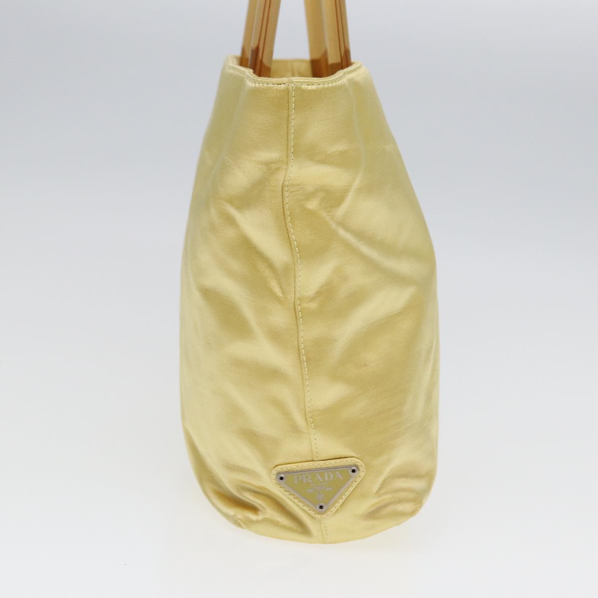 Luxury Prada Hand Bag Satin Yellow Silver  85633