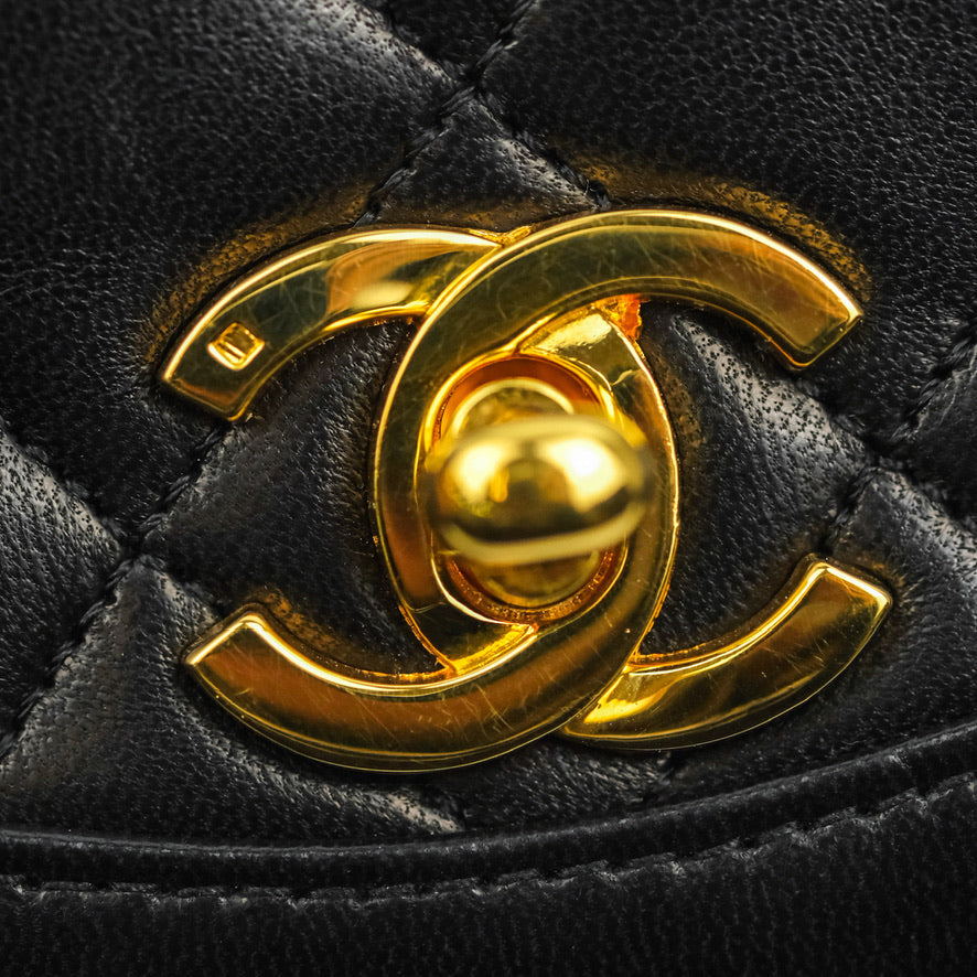 Chanel Vintage Round Flap Bag Quilted Lambskin Gold Hardware
