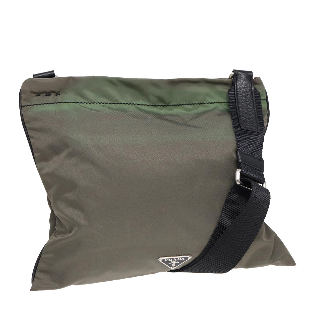 Luxury Prada Shoulder Bag Nylon Khaki Silver  85639