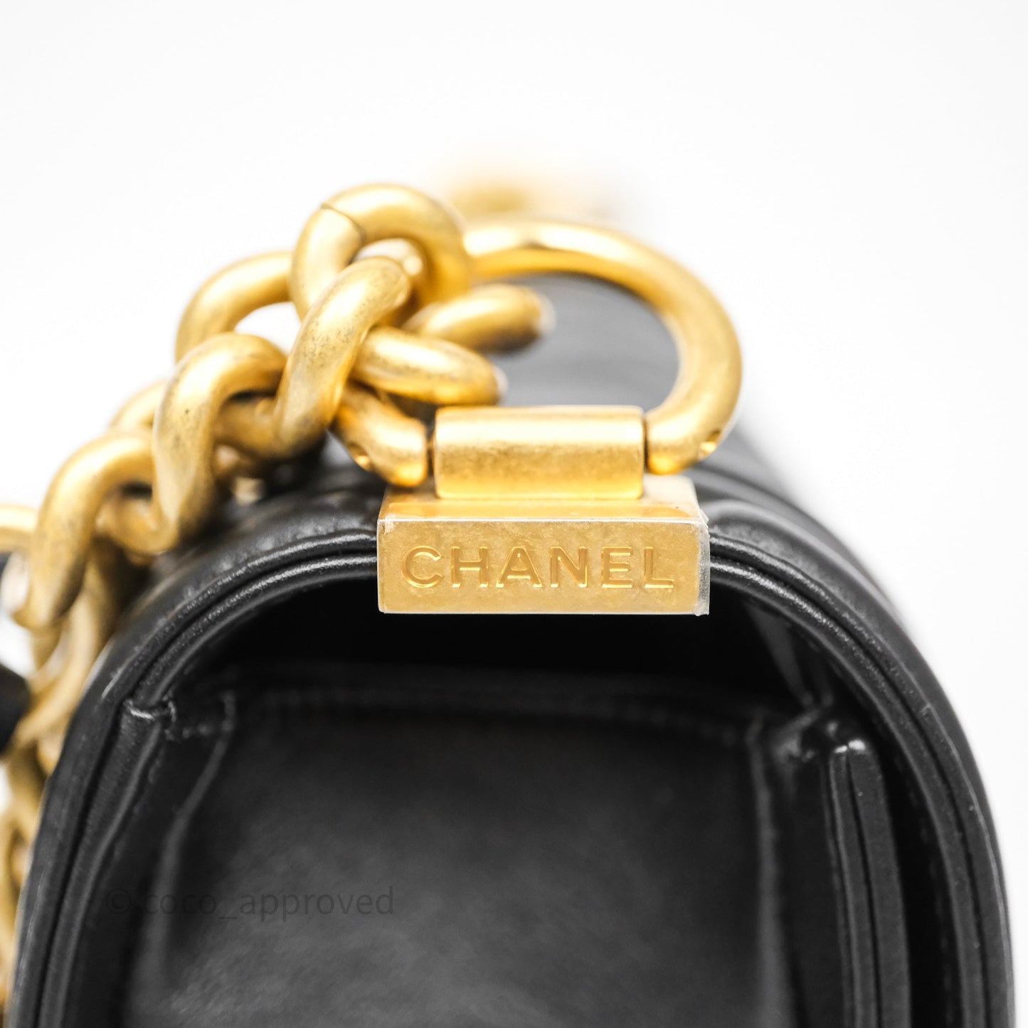Chanel Small Boy Quilted Black Calfskin Aged Gold Hardware