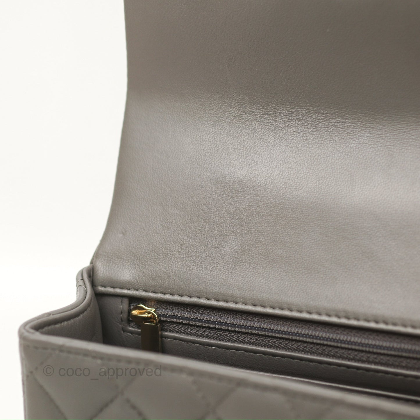 Chanel Top Handle Mini Rectangular Flap Bag Grey Lambskin Gold Hardware