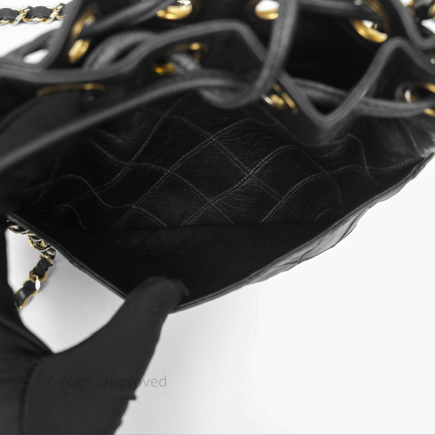 Chanel Vintage Mini CC Bucket Bag Black Lambskin Gold Hardware