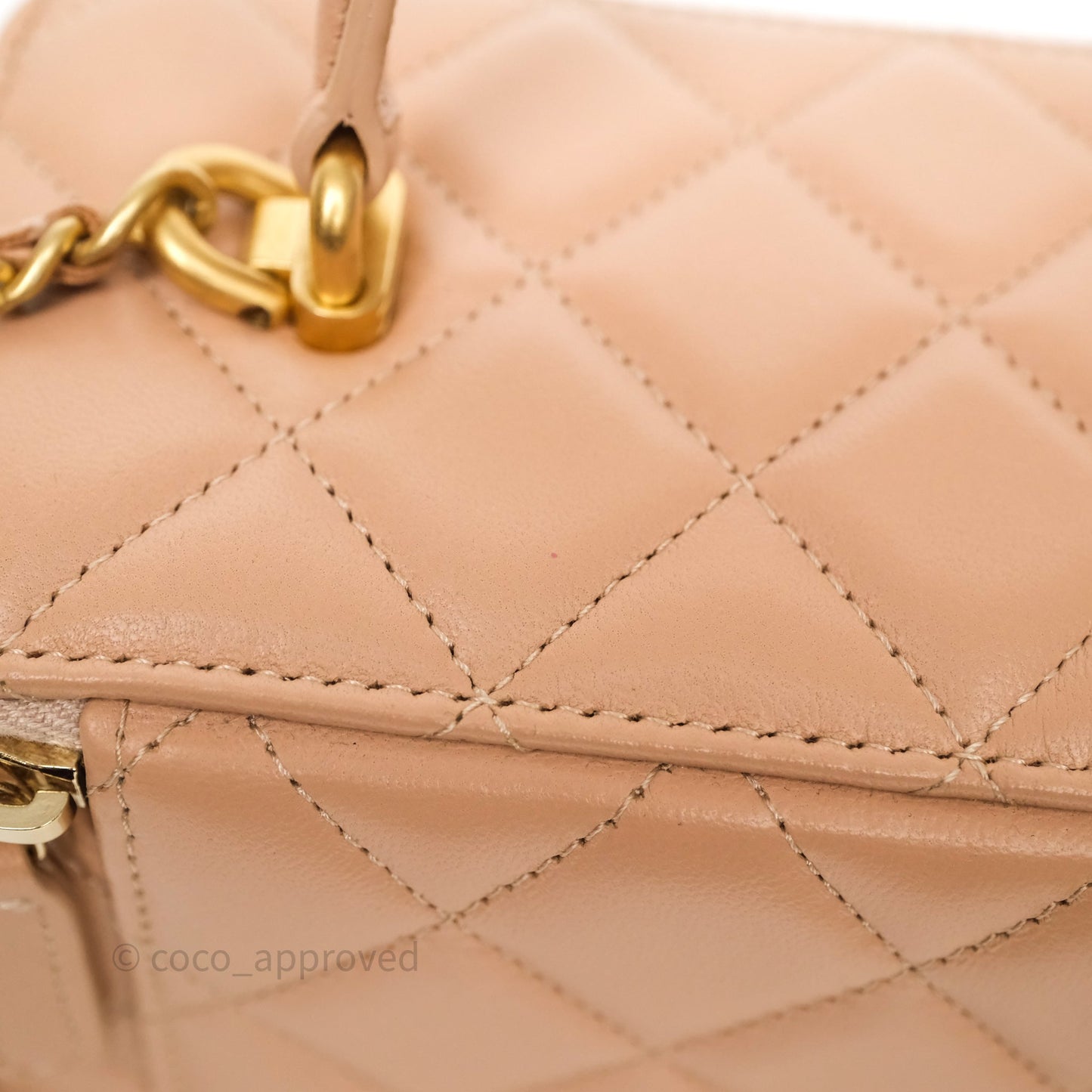 Chanel Top Handle Vanity Lambskin Beige Bag Gold Hardware