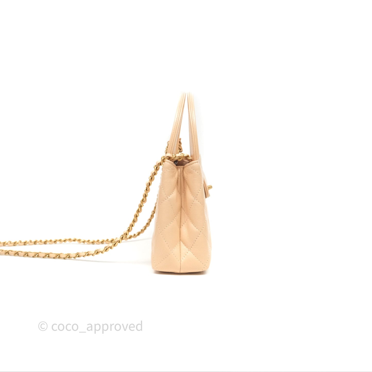 Chanel Kelly Bag Quilted Light Beige Shiny Crumpled Calfskin Aged Gold Hardware