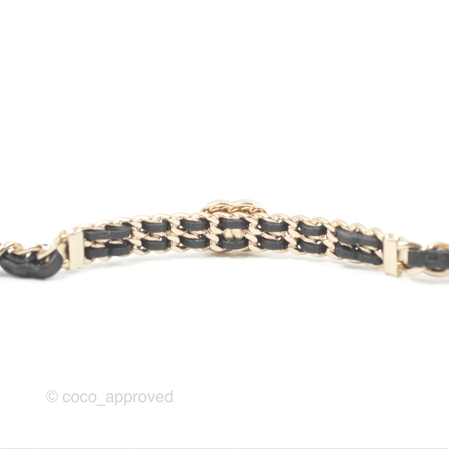 Chanel Crystal CC Black Leather Chain Choker Gold Tone 21B
