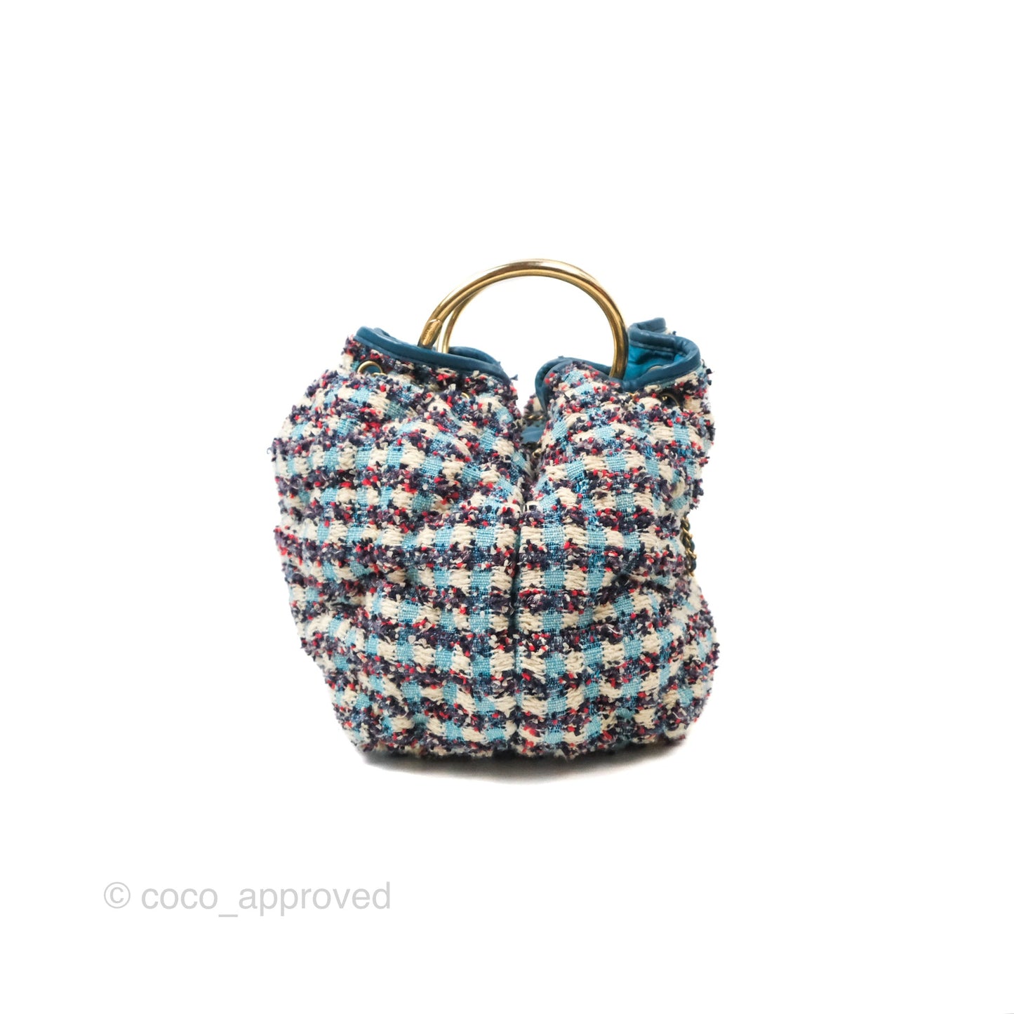 Chanel Cuba Chesterfield Tweed Drawstring Bucket Bag Blue Aged Gold Hardware 17C