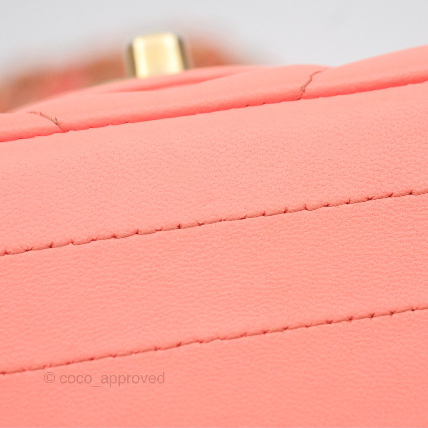 Chanel Chevron Mini Rectangular Flap Peach Pink Lambskin Aged Gold Hardware