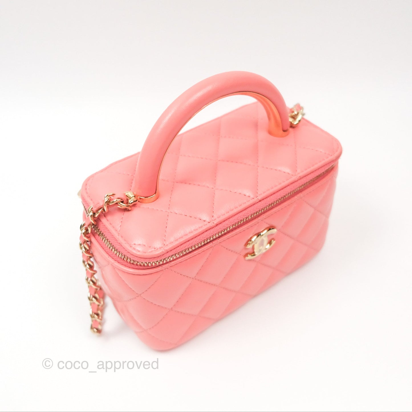 Chanel Vanity Rectangular Top Handle Pink Lambskin Gold Hardware