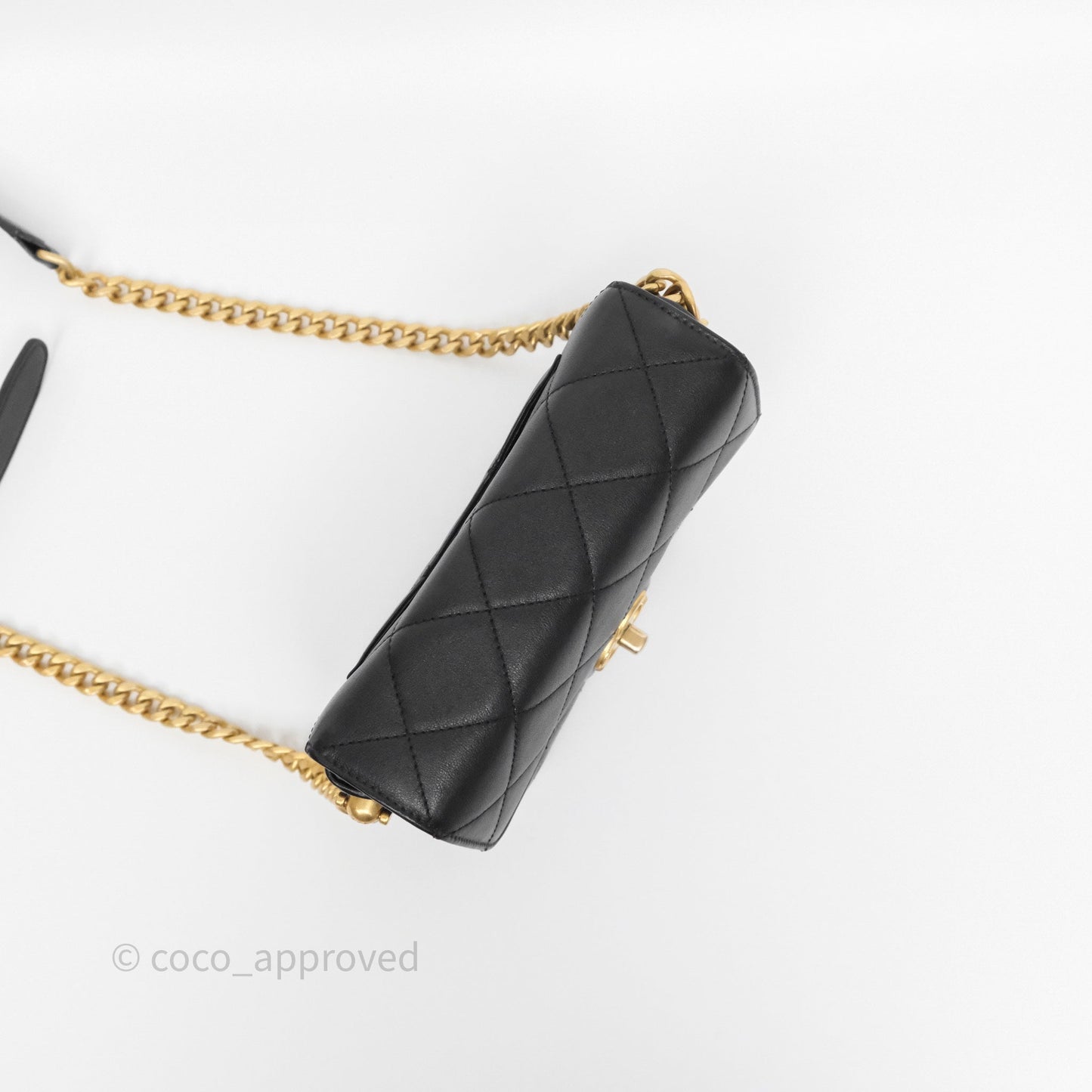 Chanel Mini Moon Messenger Bag Black Calfskin Aged Gold Hardware
