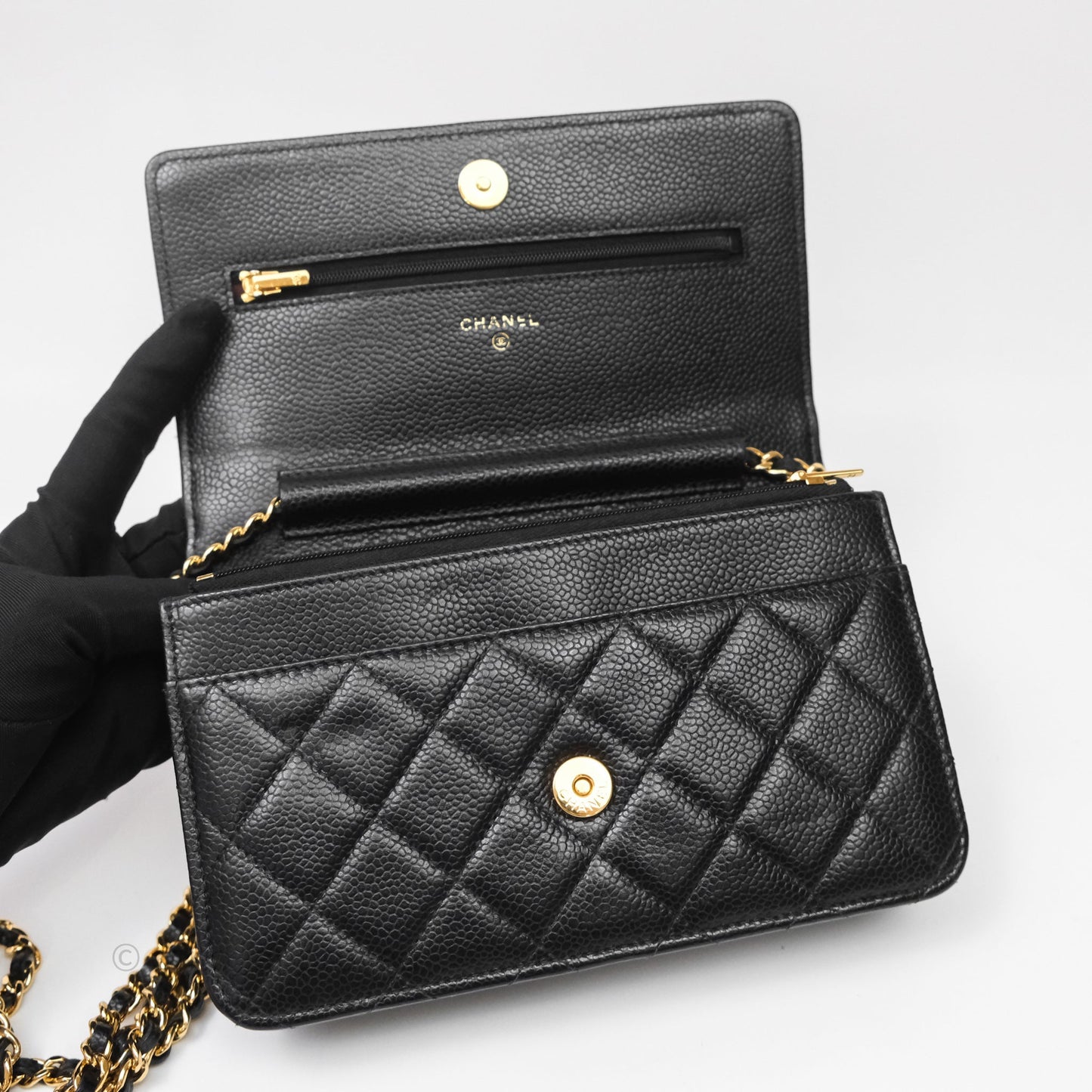 Chanel Quilted WOC Black Caviar Gold Hardware