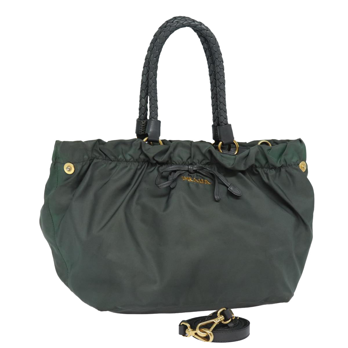 Luxury Prada Hand Bag Nylon 2way Khaki Gold  85700